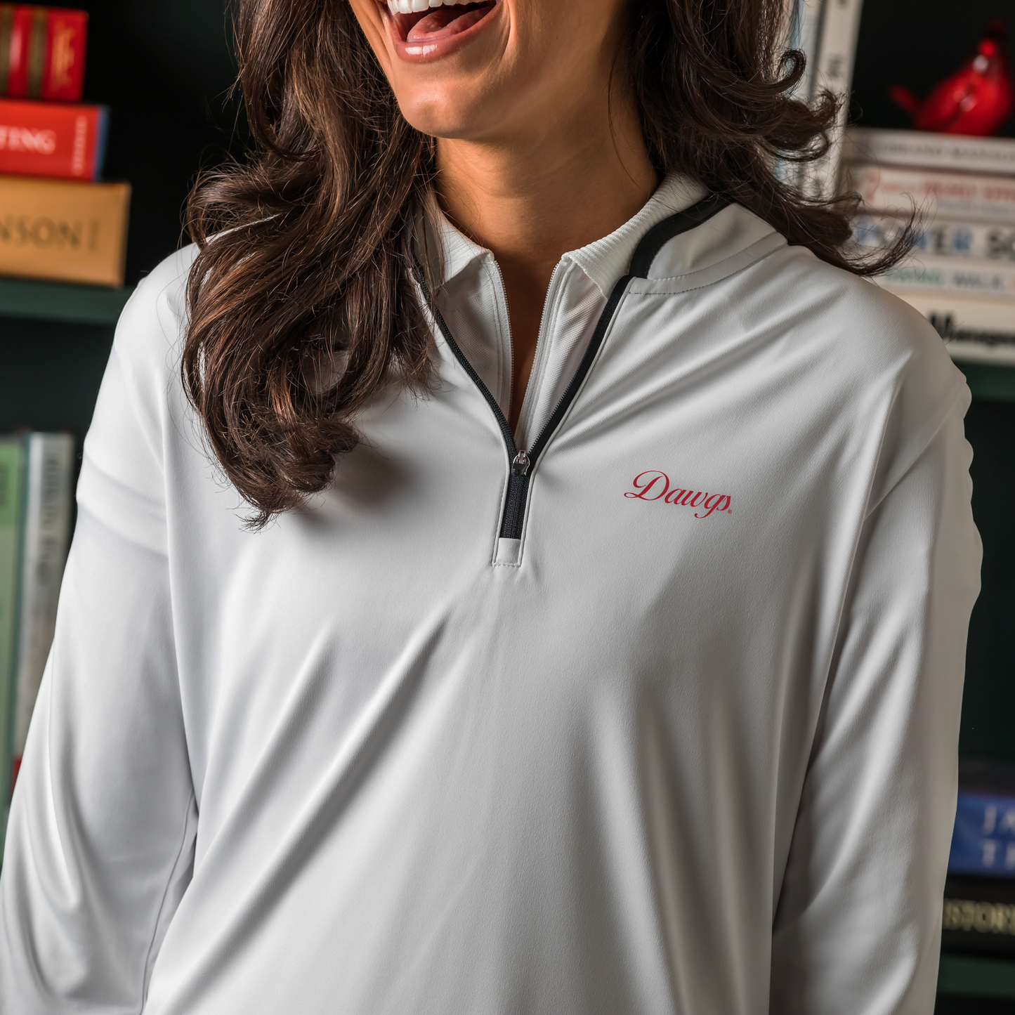 Womens Dawgs Vintage Script Performance 1/4 Zip - White