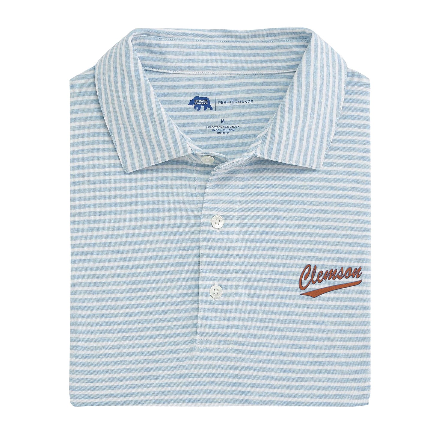 Clemson Script Row Stripe Icon Polo - Sky