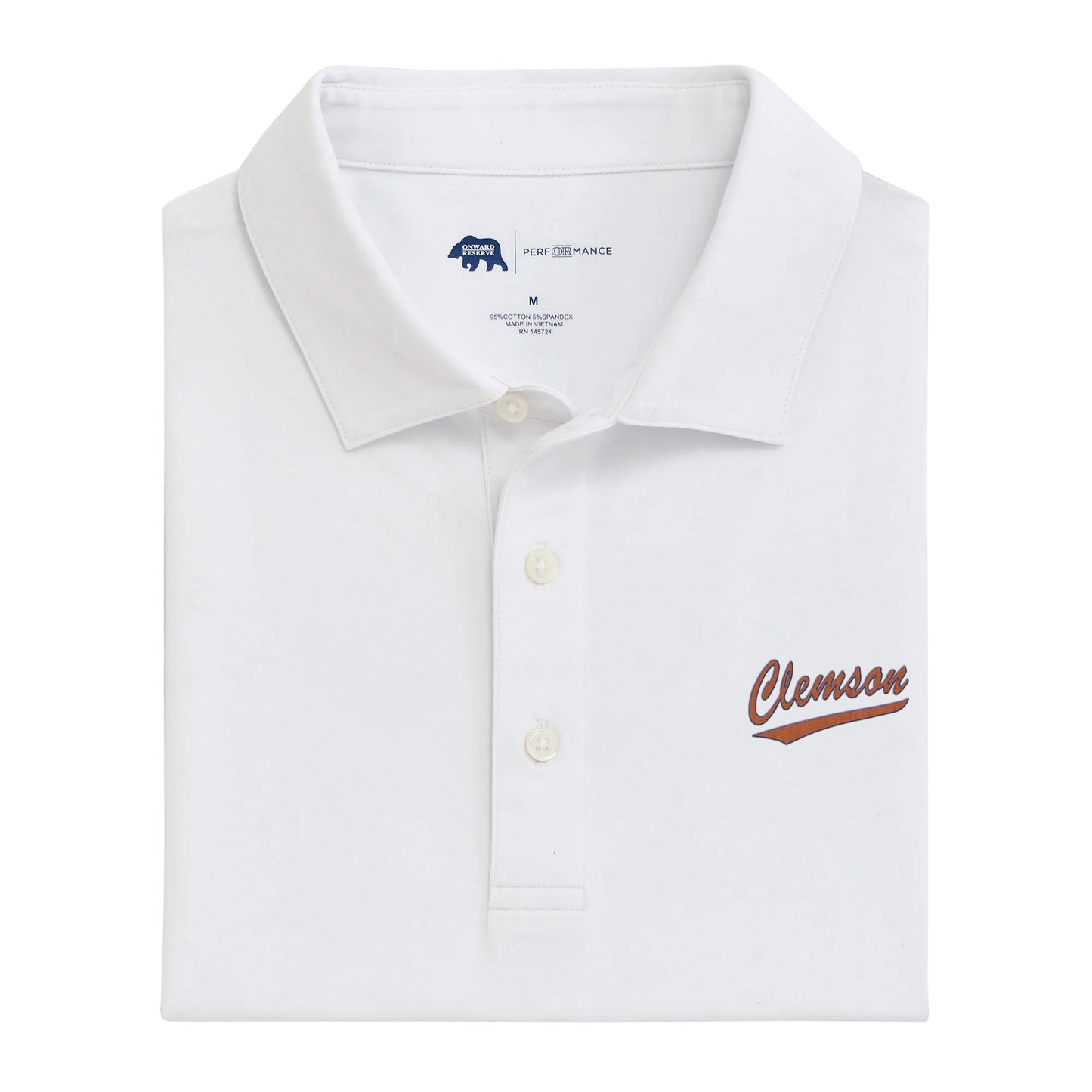 Clemson Script Solid Icon Polo - White