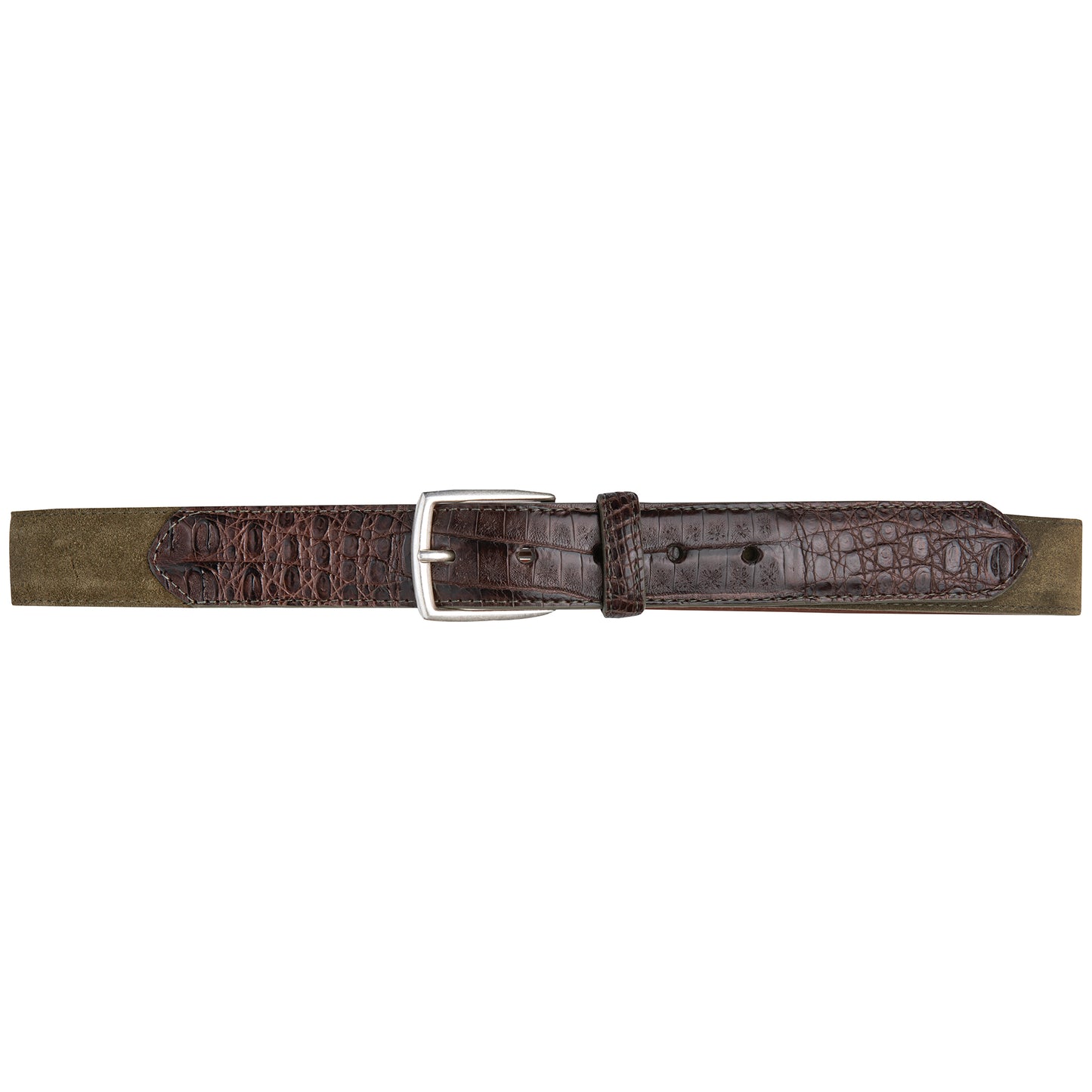 1 3/8" Sueded Calf Belt with Caiman Croc