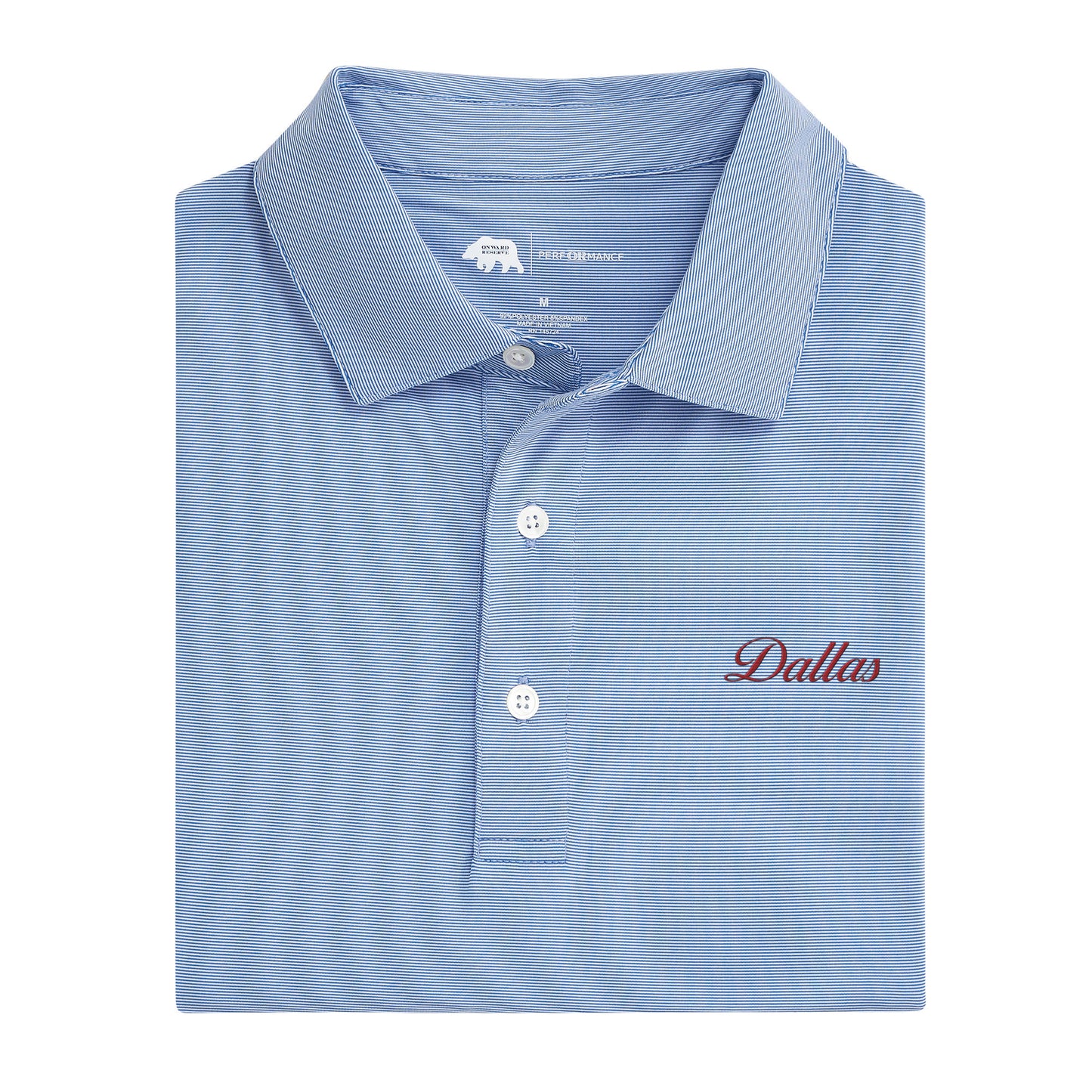 Dallas Vintage Script Hairline Stripe Performance Polo - Sport Blue