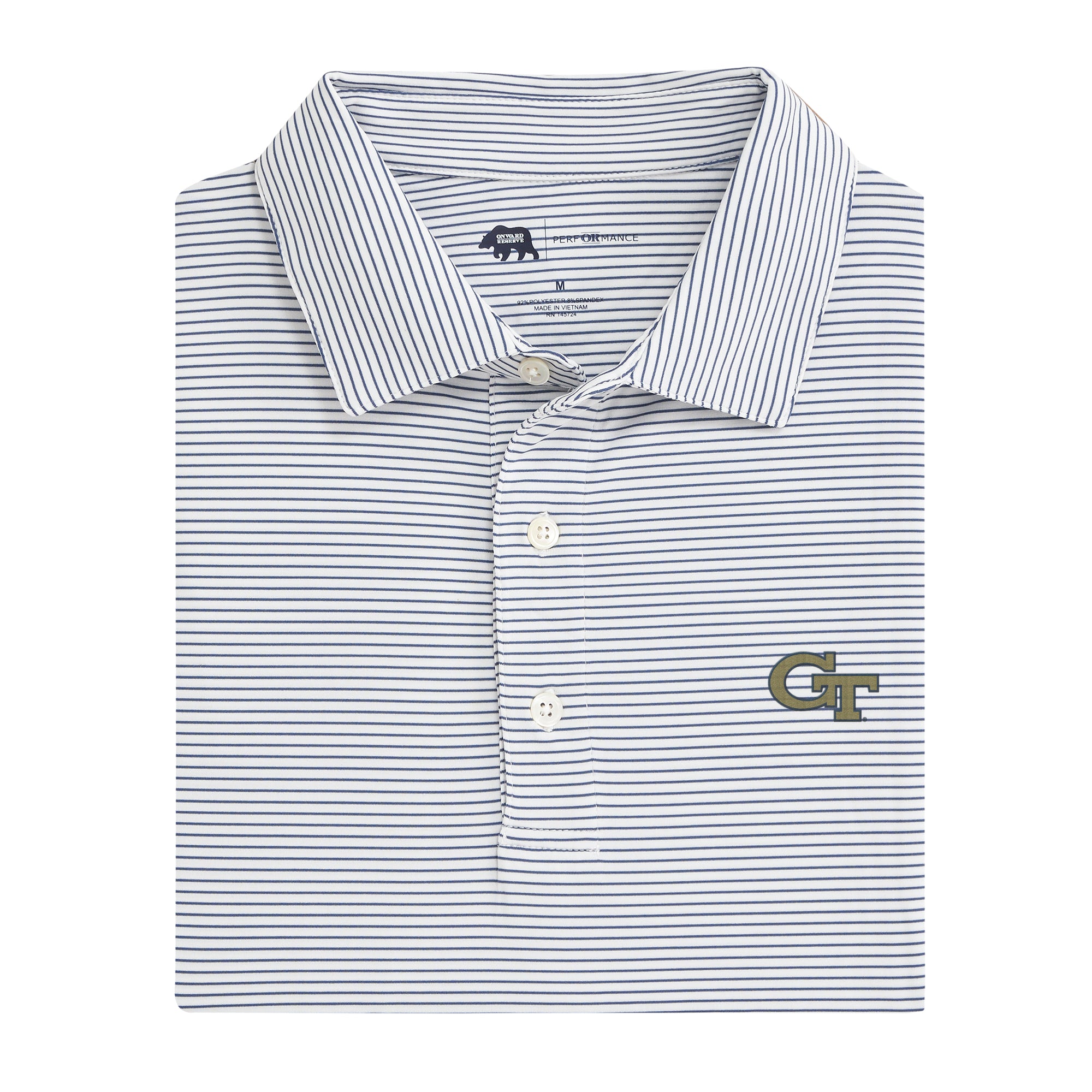 georgia tech dress shirt Cutter & Buck Georgia Tech Yellow Jackets - Skyline Recycled Gingham Mens Long Sleeve Button Down Dress Shirt in Navy Blue/White