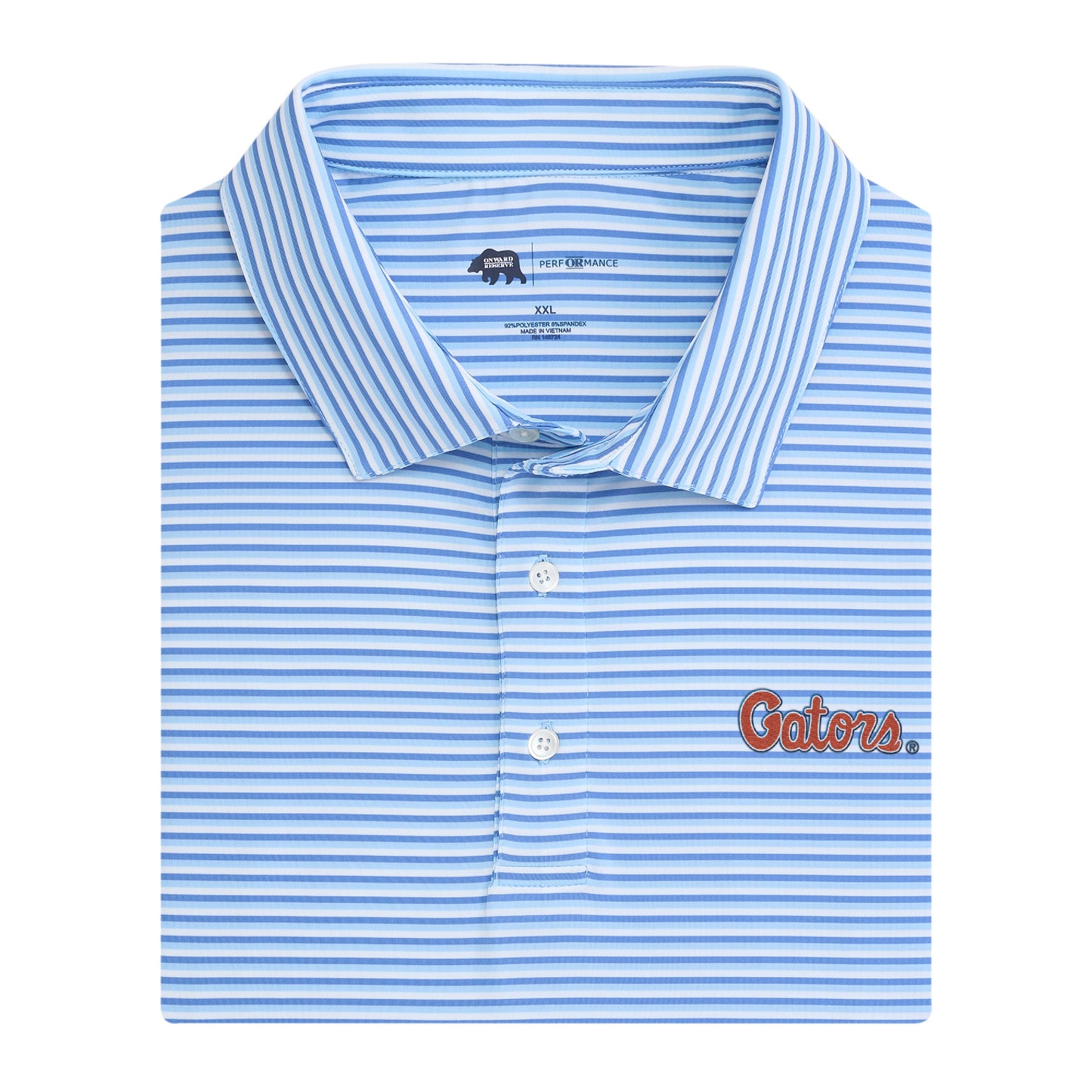 Gators Script Tri Stripe Performance Polo - Blue Horizon