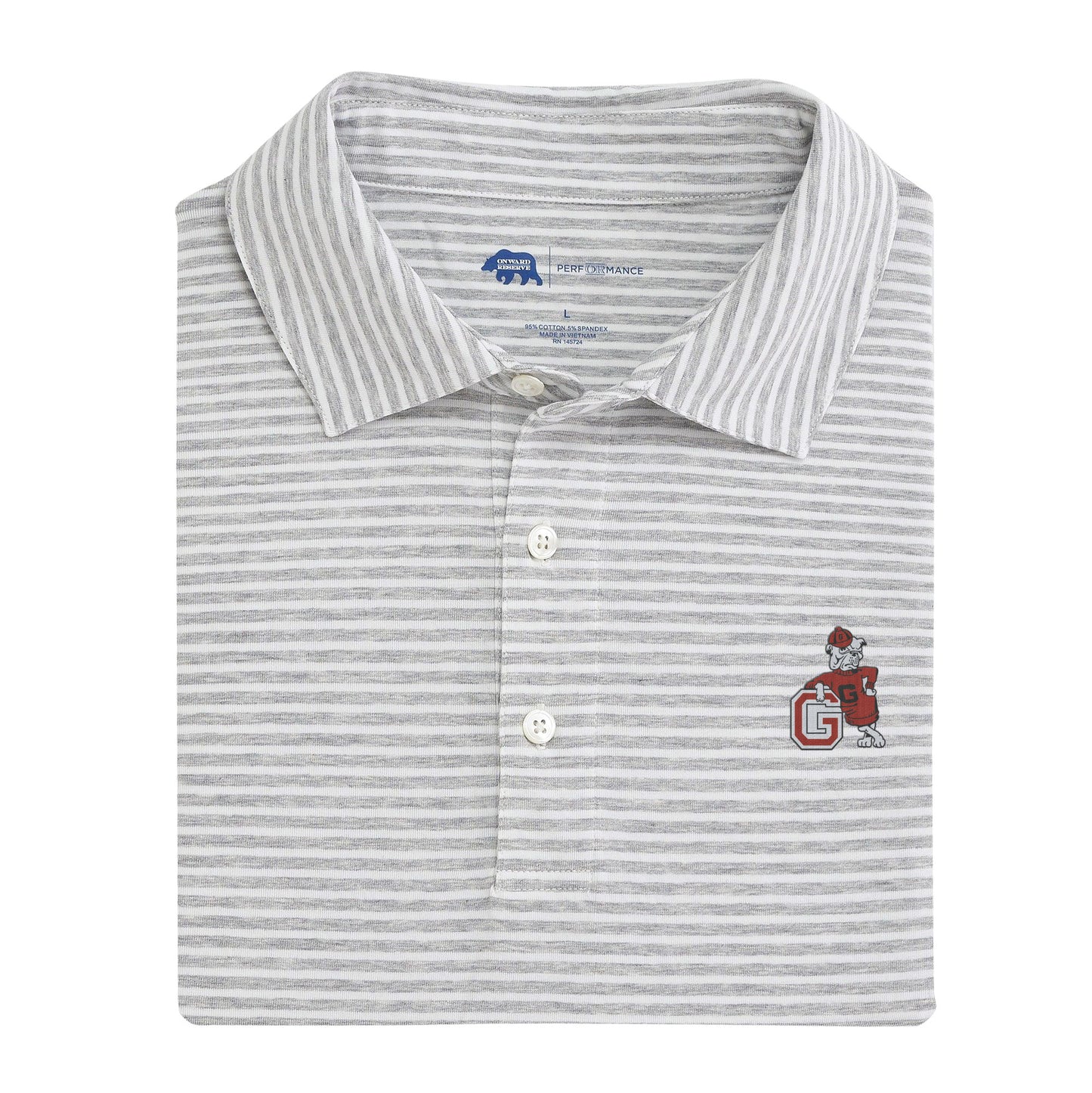 UGA G Dog Row Stripe Icon Polo - Heather Grey