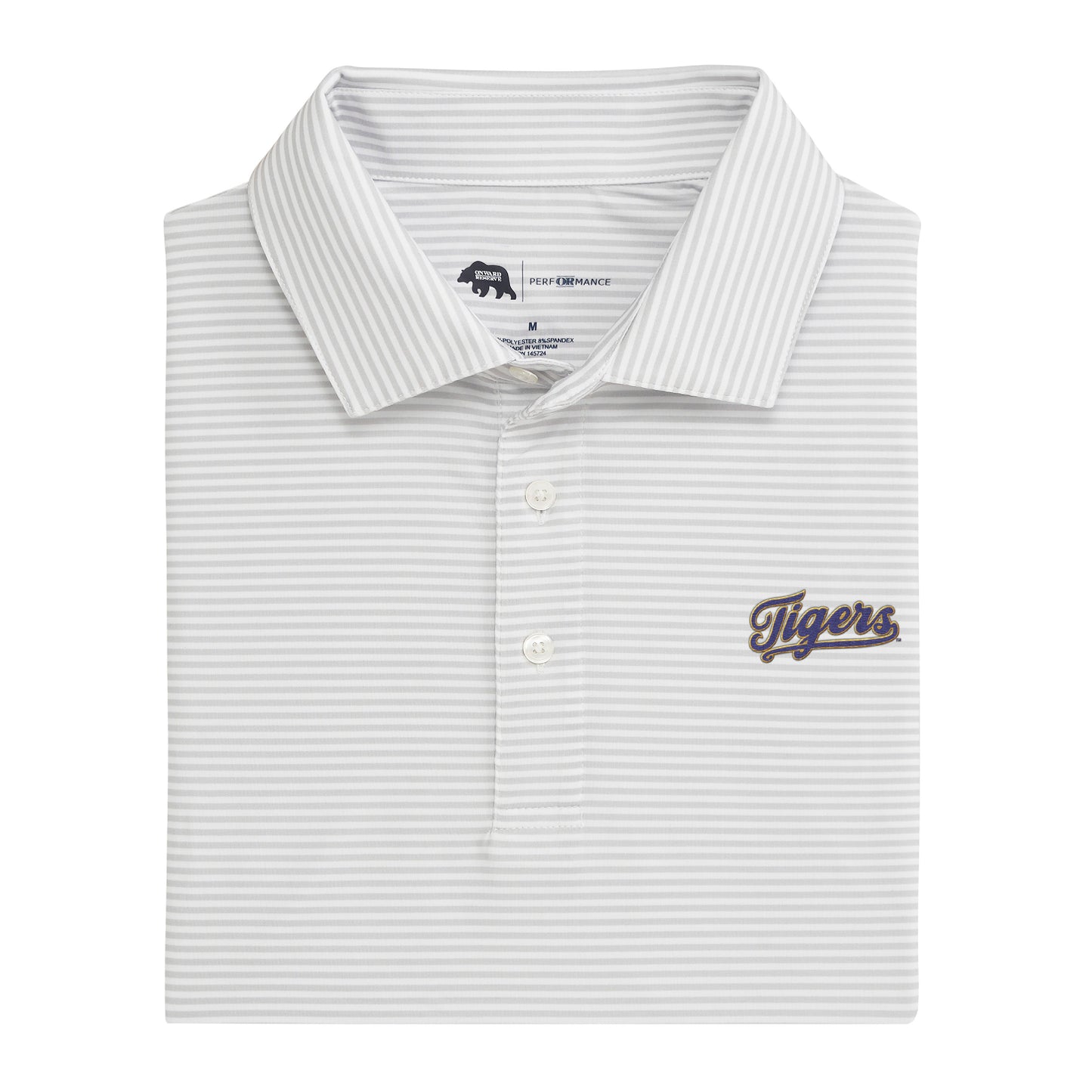 LSU Tigers Vintage Script Echo Stripe Performance Polo - Harbor Mist