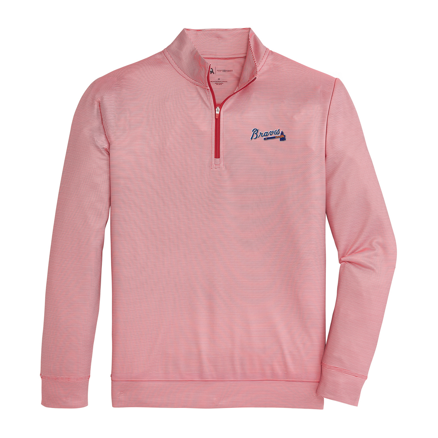Braves Tomahawk Script Hairline Stripe Printed Performance 1/4 Zip - Red