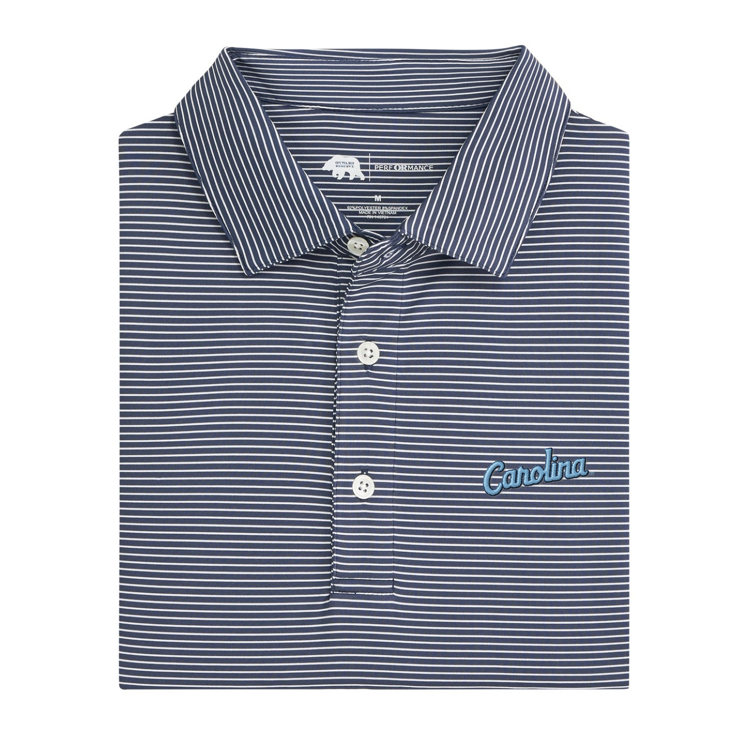 UNC Carolina Script Birdie Stripe Performance Polo