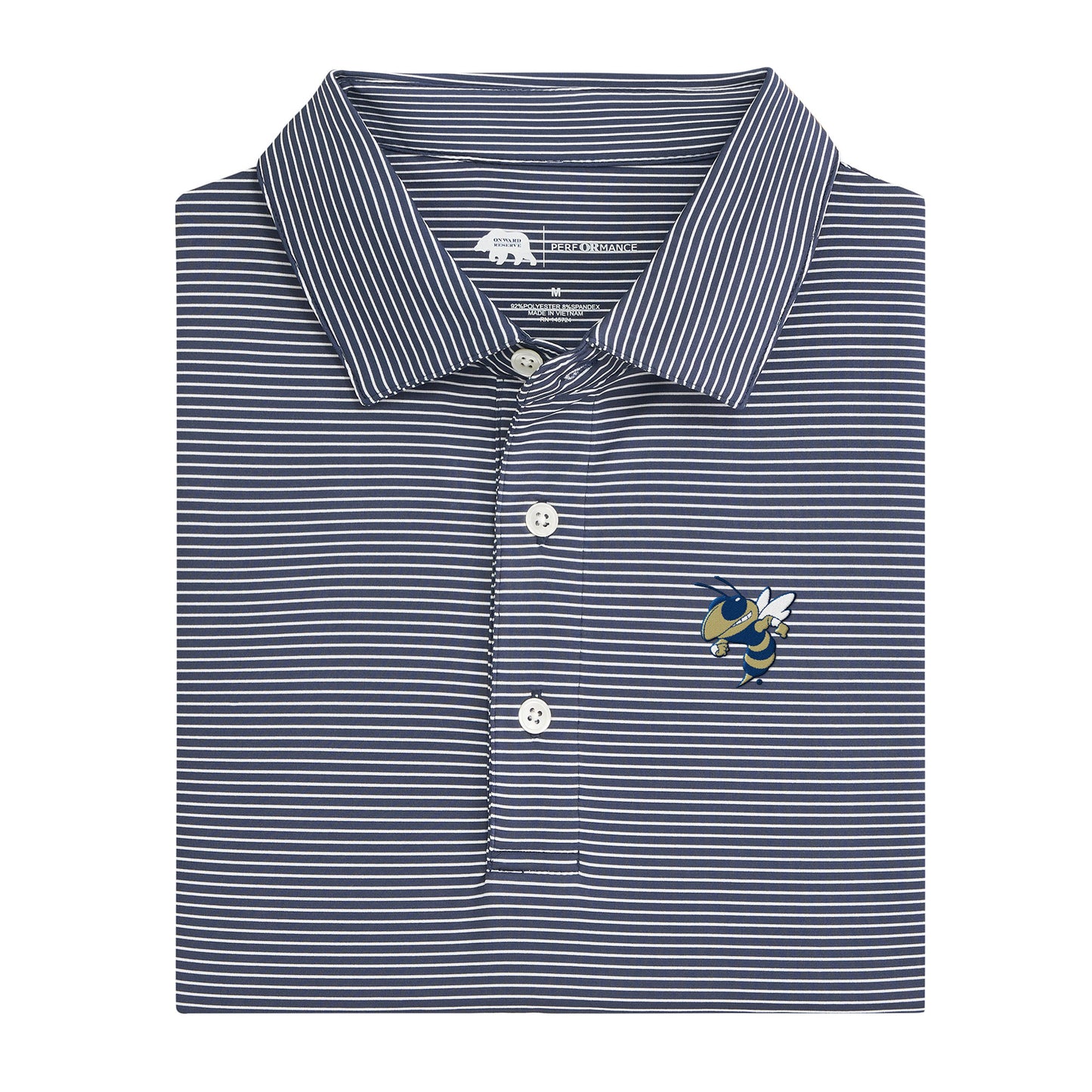 Georgia Tech Buzz Birdie Stripe Performance Polo - Dark Denim