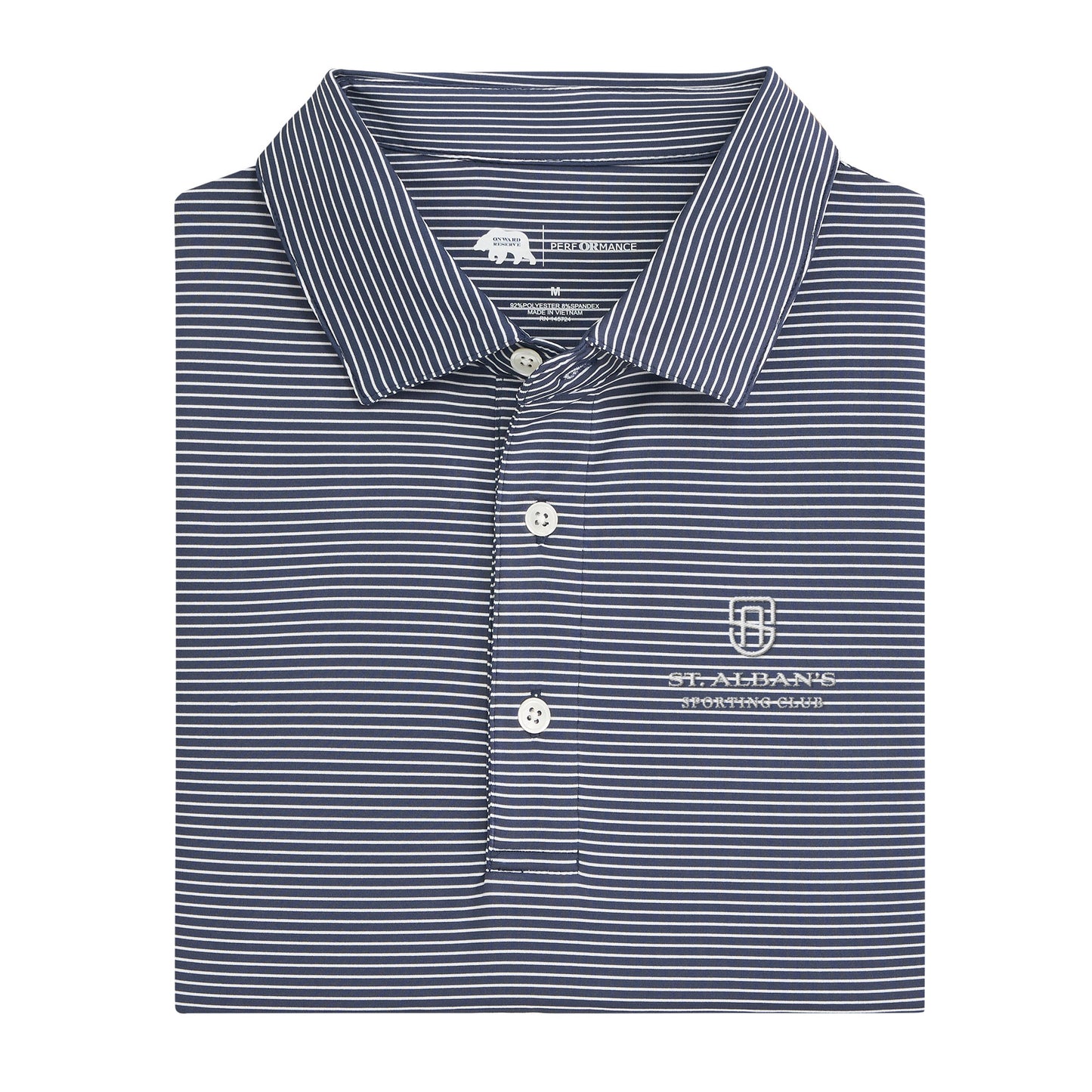 St. Albans Birdie Stripe Performance Polo - Dark Denim