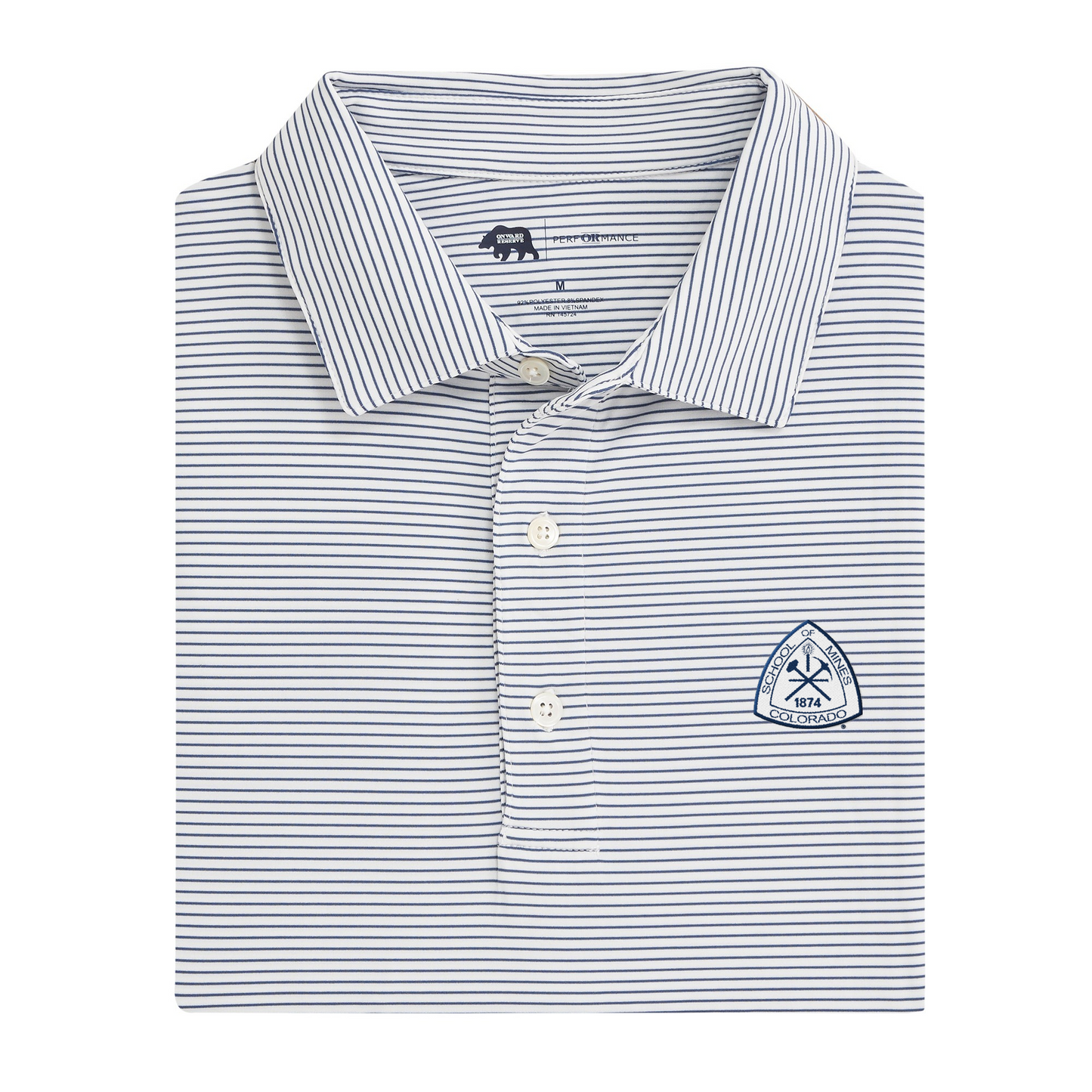 Colorado School of Mines Crest Birdie Stripe Performance Polo