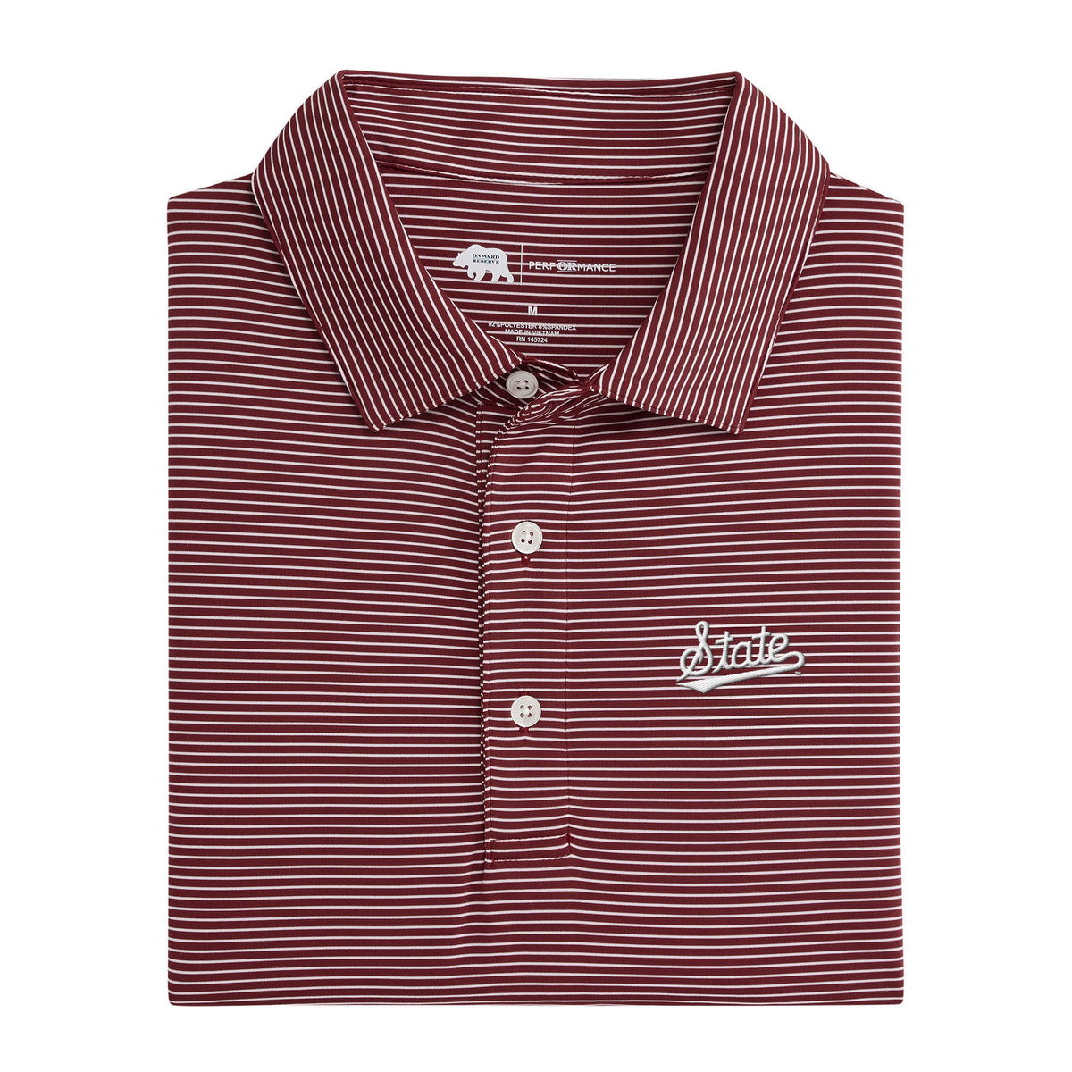 Mississippi State Script Birdie Stripe Performance Polo - Maroon/White