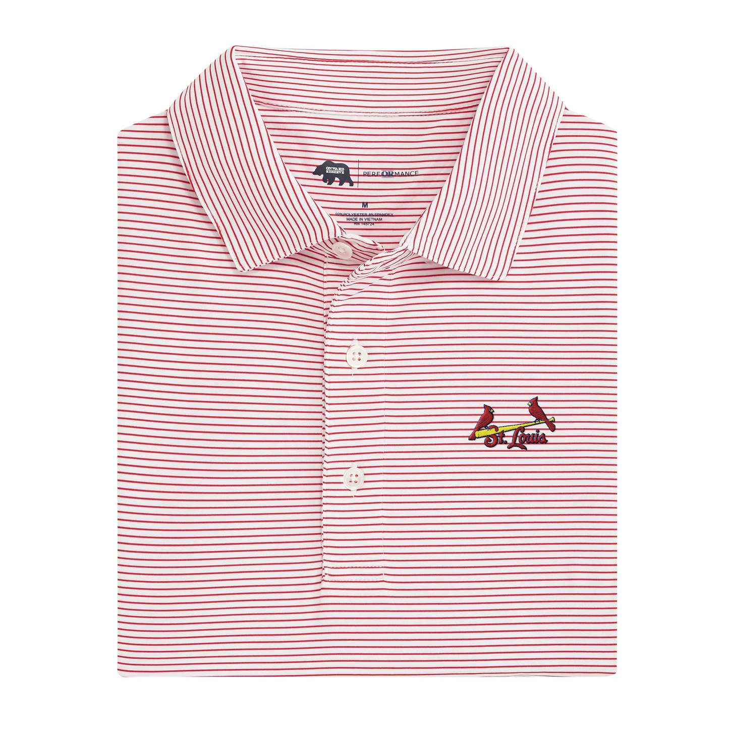 Cardinals St. Louis Script Birdie Stripe Performance Polo - Red