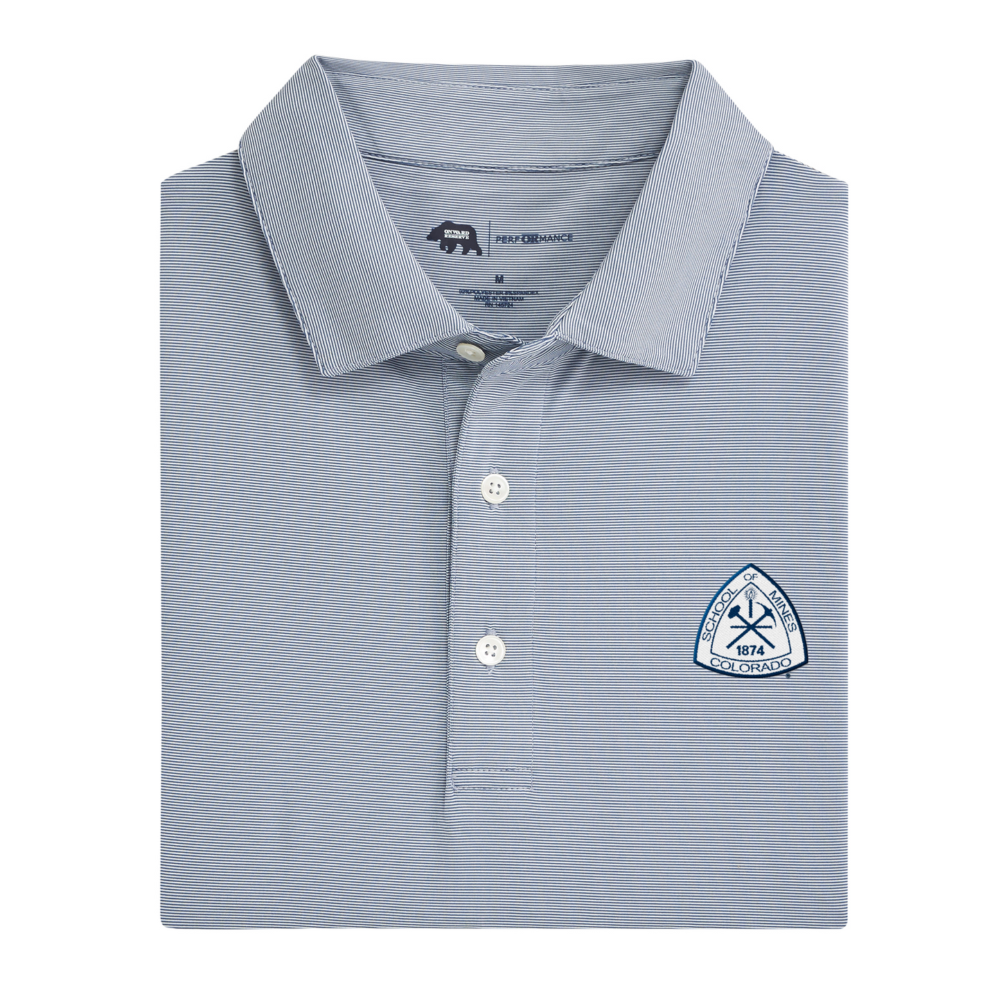 Colorado School of Mines Crest Hairline Stripe Performance Polo