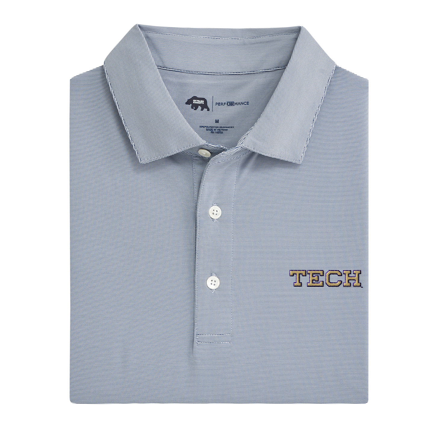 Georgia Tech Block Tech Tower Hairline Stripe Performance Polo