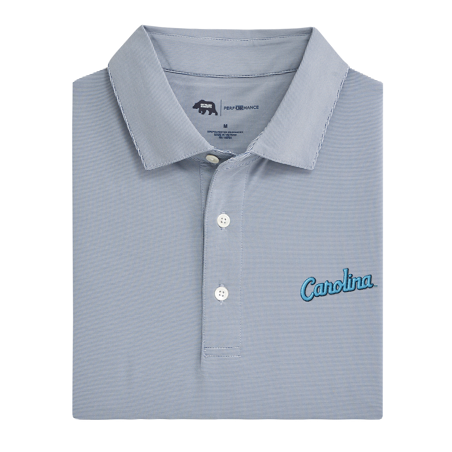 UNC Carolina Script Hairline Stripe Performance Polo
