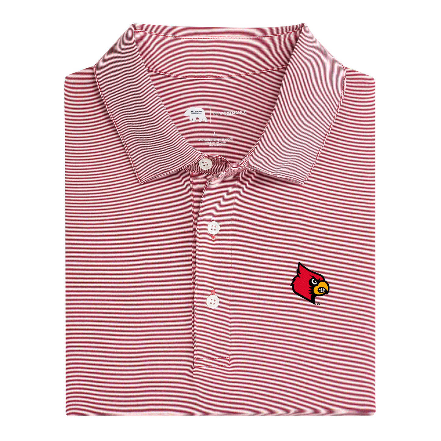 Louisville Cardinal Head Hairline Stripe Performance Polo