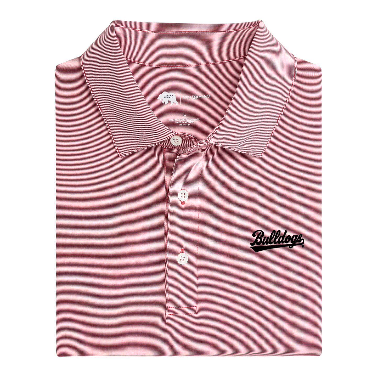 UGA Bulldogs Baseball Script Hairline Stripe Performance Polo