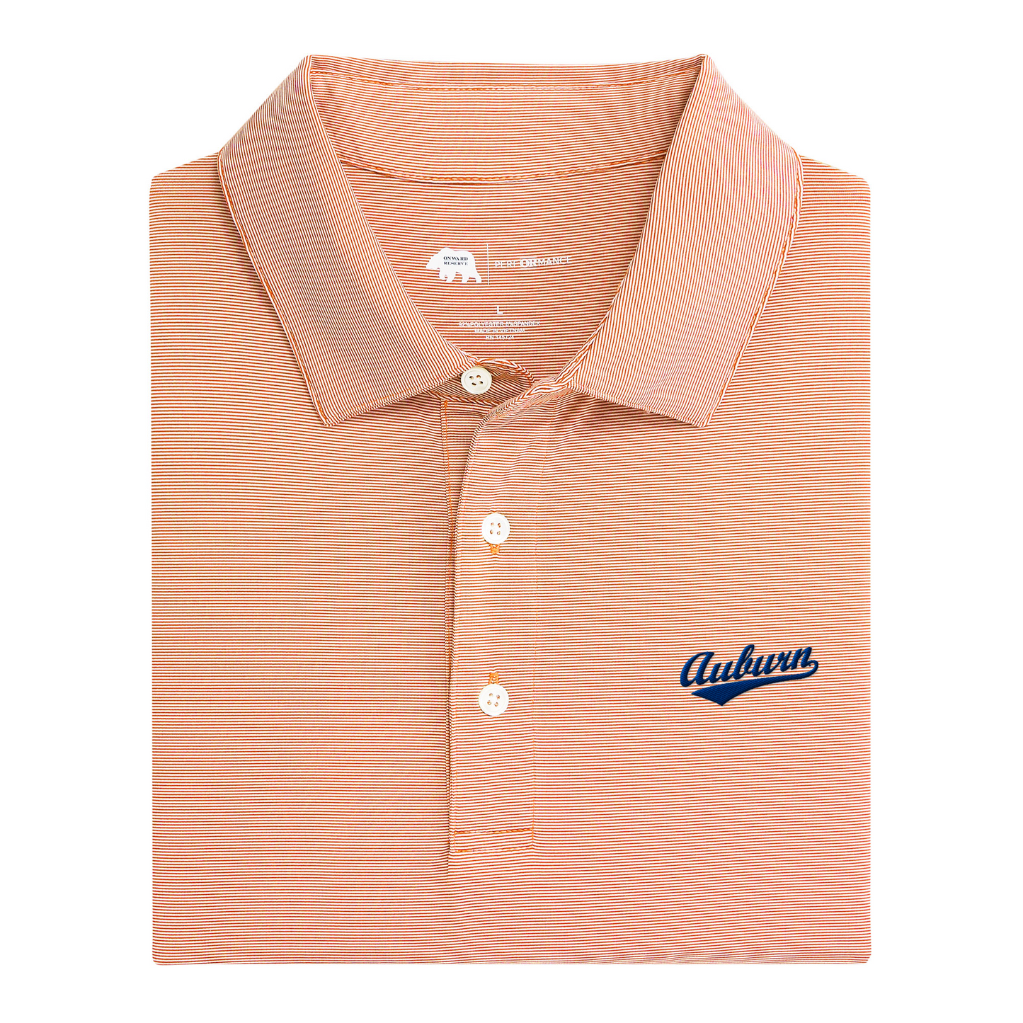 Auburn Baseball Script Hairline Stripe Performance Polo