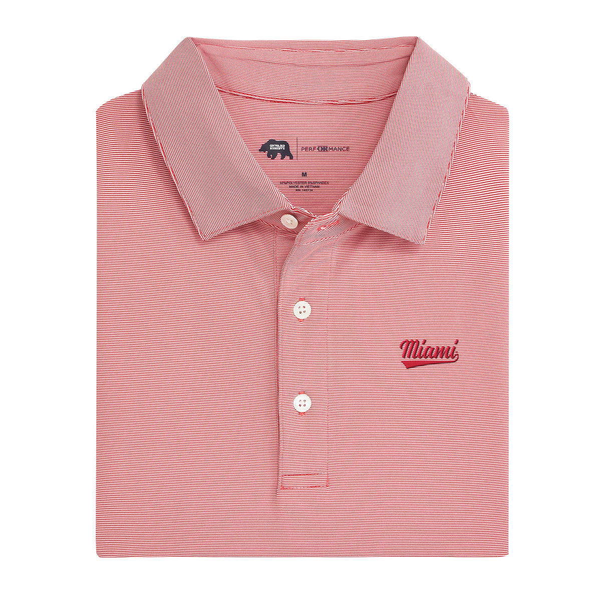 Miami University Script Hairline Stripe Performance Polo - Red