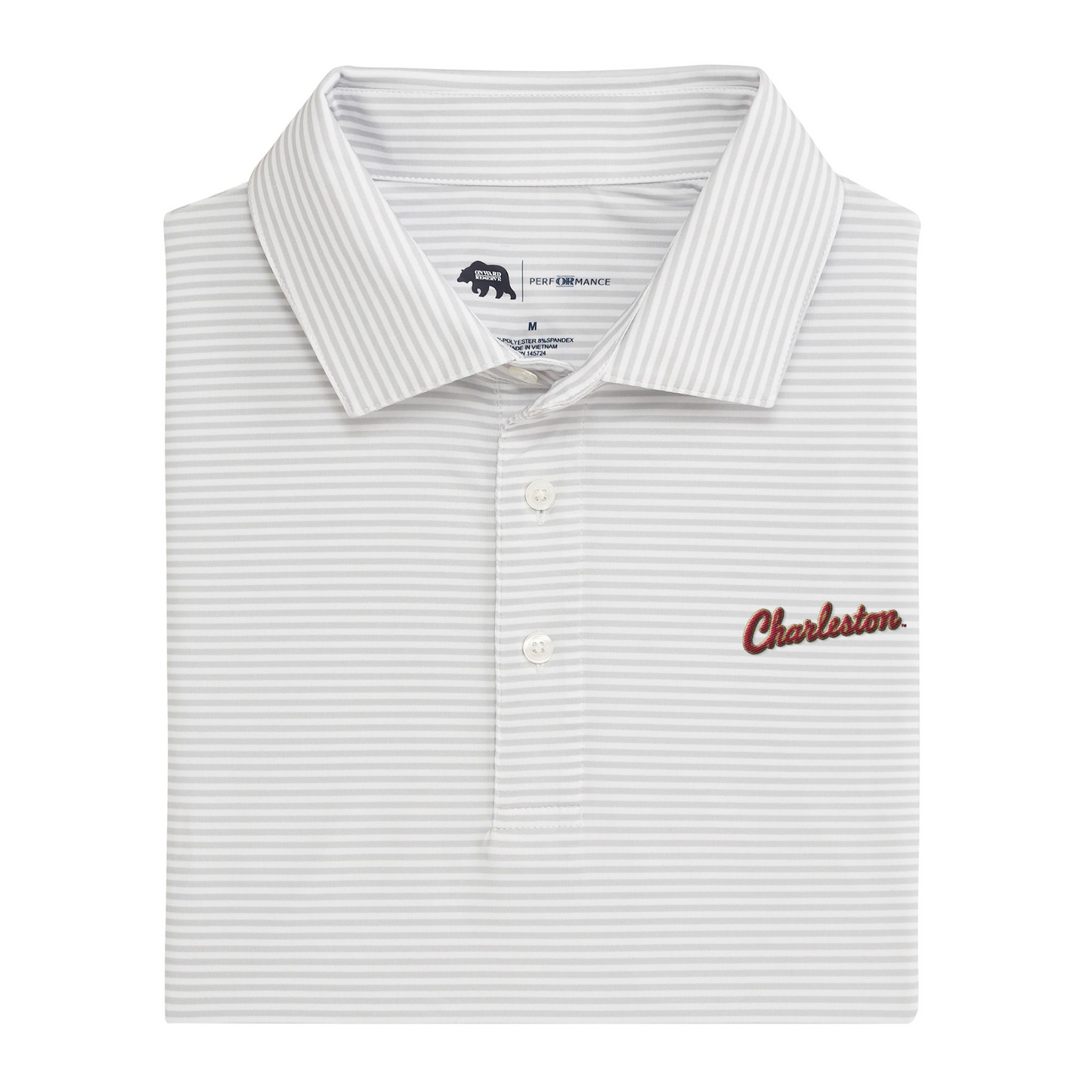 College of Charleston Script Echo Stripe Performance Polo