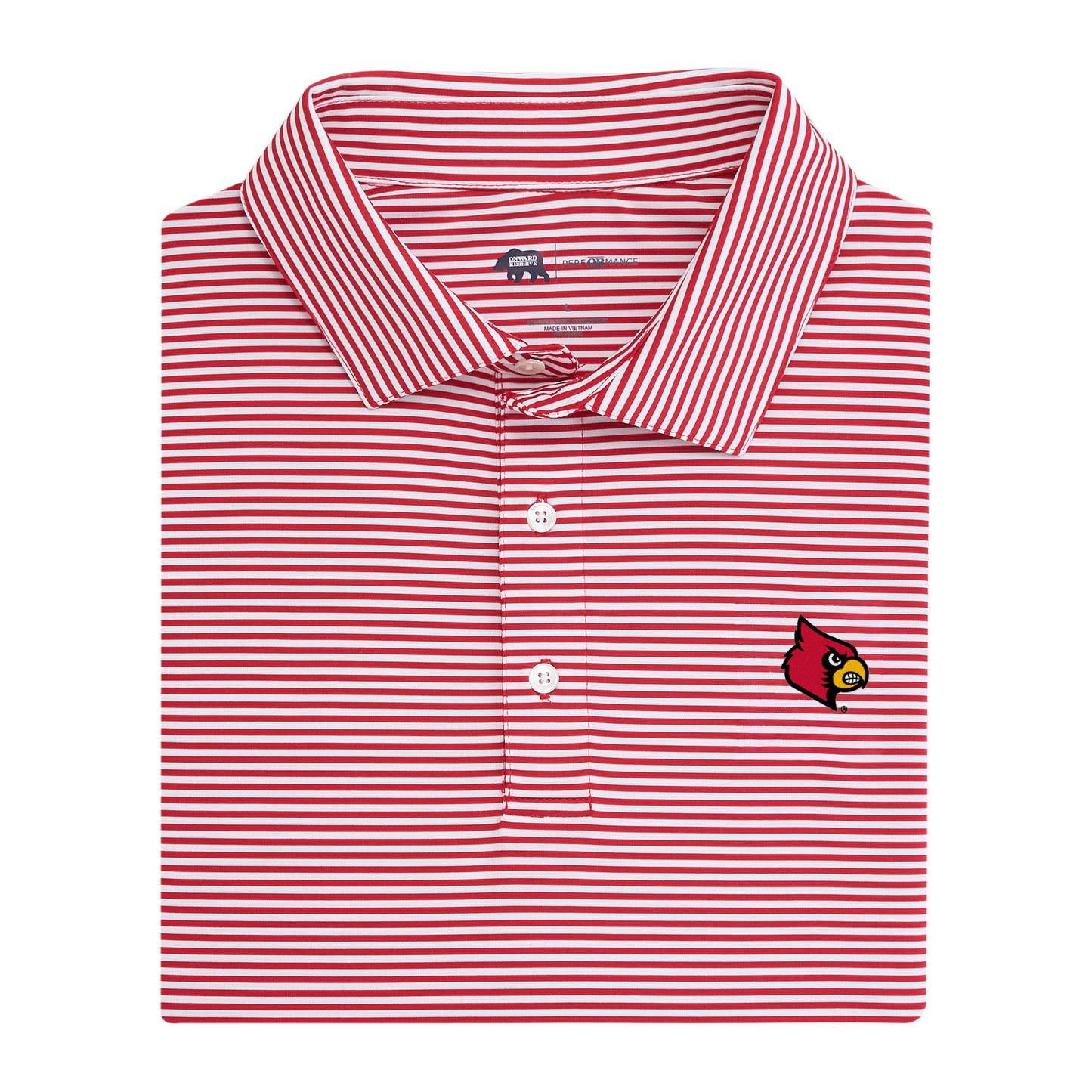 Louisville Cardinal Head Echo Stripe Performance Polo