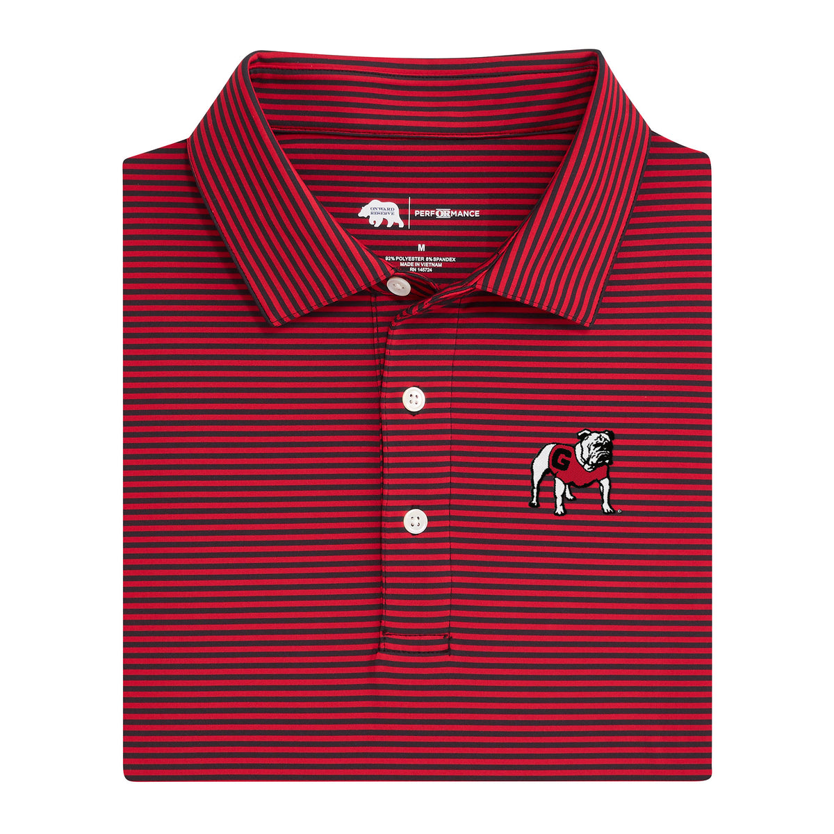 UGA Standing Bulldog Echo Stripe Performance Polo - Red/Black