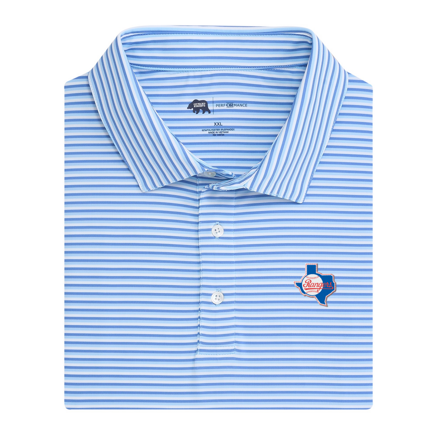 Rangers Cooperstown - 1984 Texas Outline Tri Stripe Performance Polo