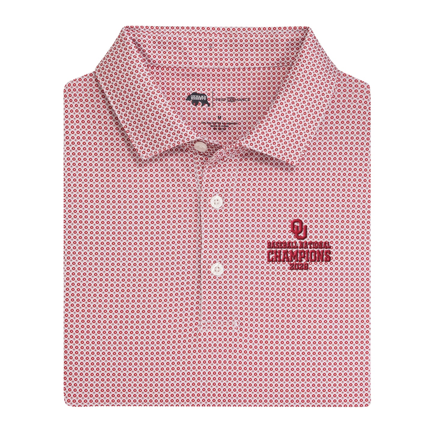 Oklahoma 2026 Baseball National Champions League Printed Performance Polo - Crimson