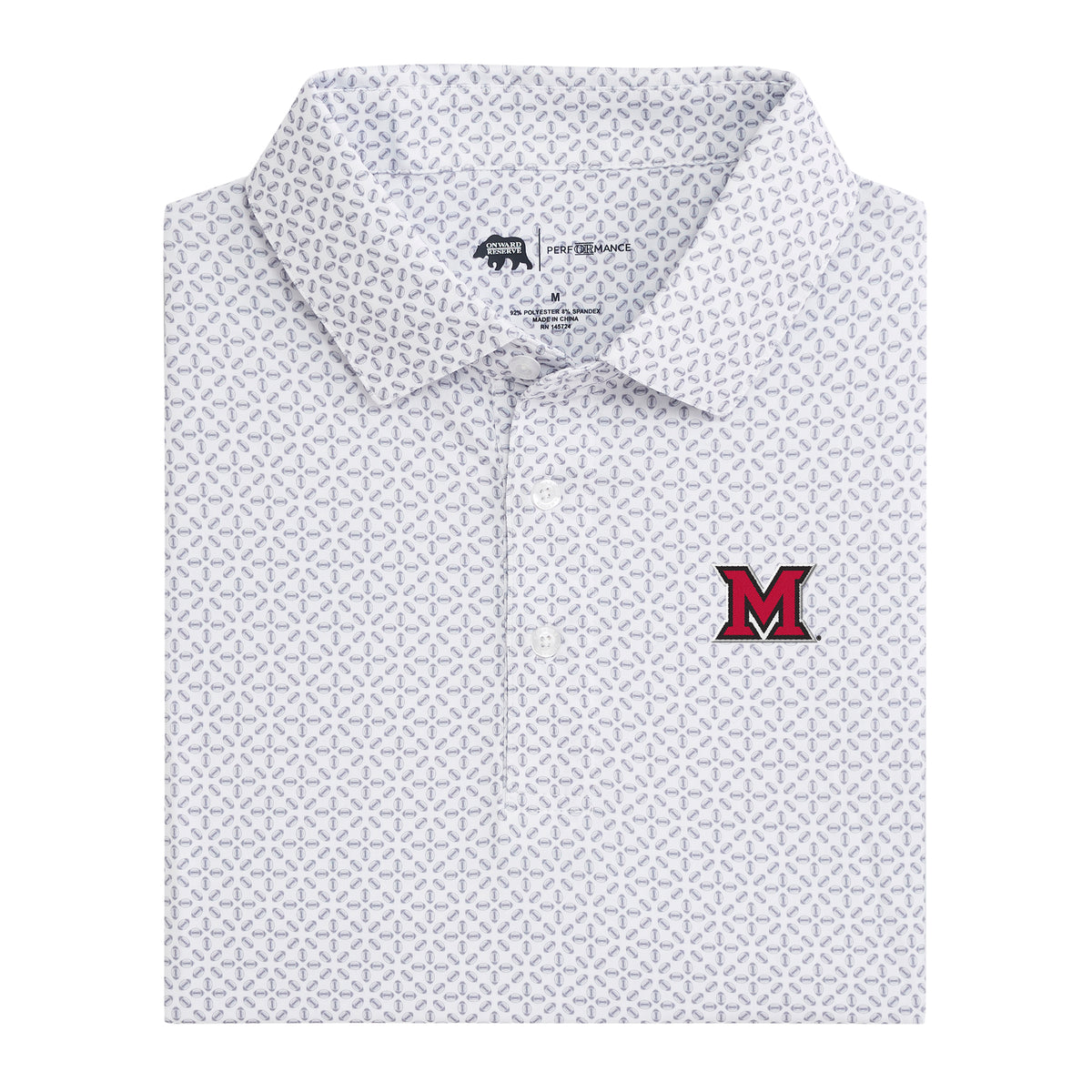 Miami University M Gameday Printed Performance Polo - White