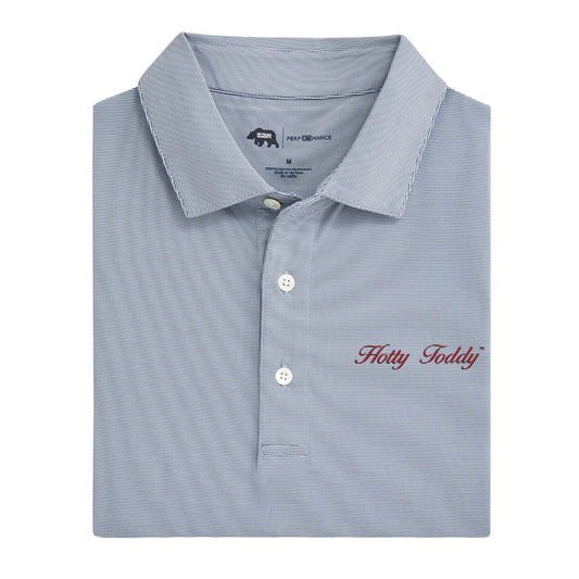 Hotty Toddy Vintage Script Hairline Stripe Performance Polo - True Navy