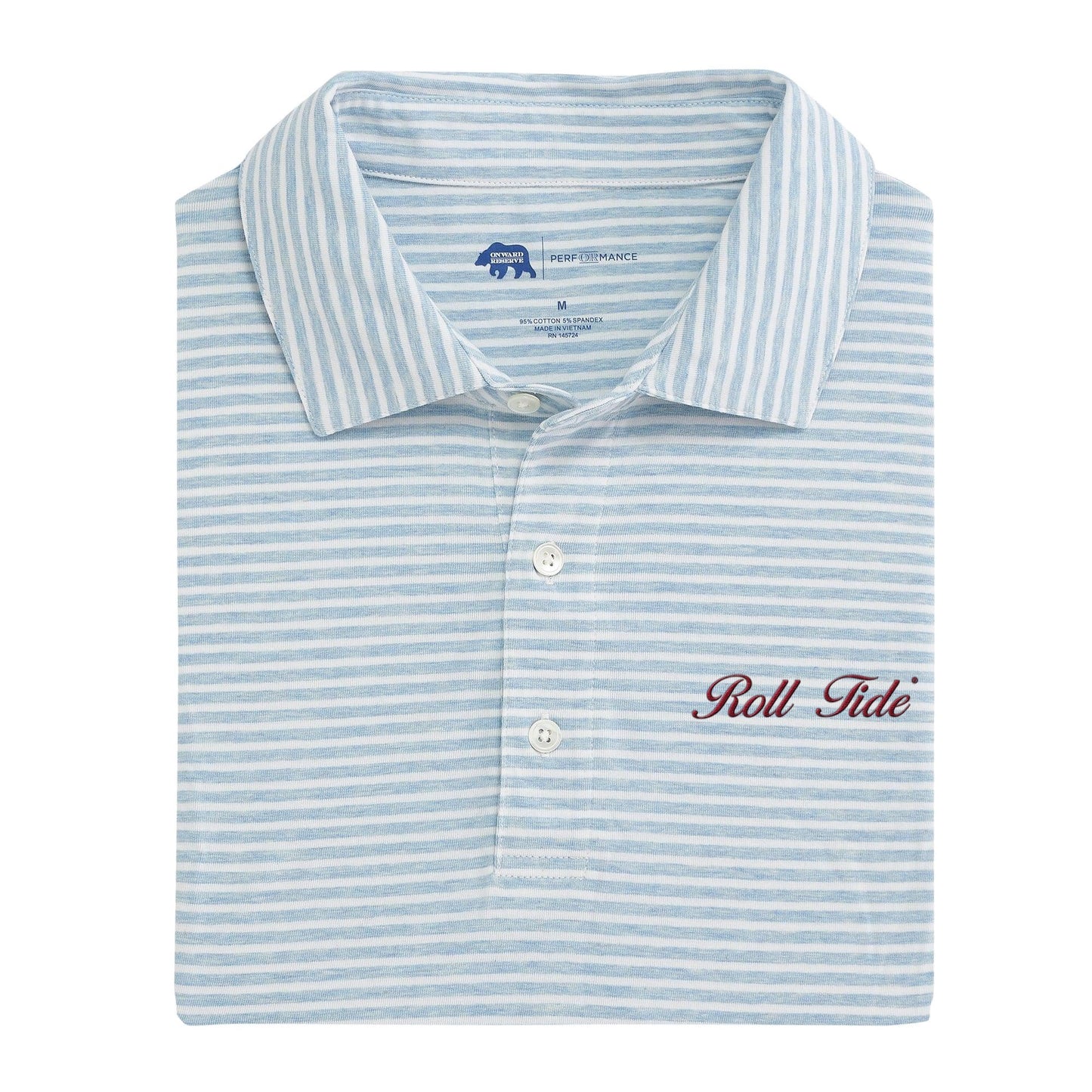 Roll Tide Vintage Script Row Stripe Icon Polo - Sky