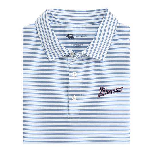 Cooperstown Braves Script Wedge Stripe Performance Polo - Federal Blue