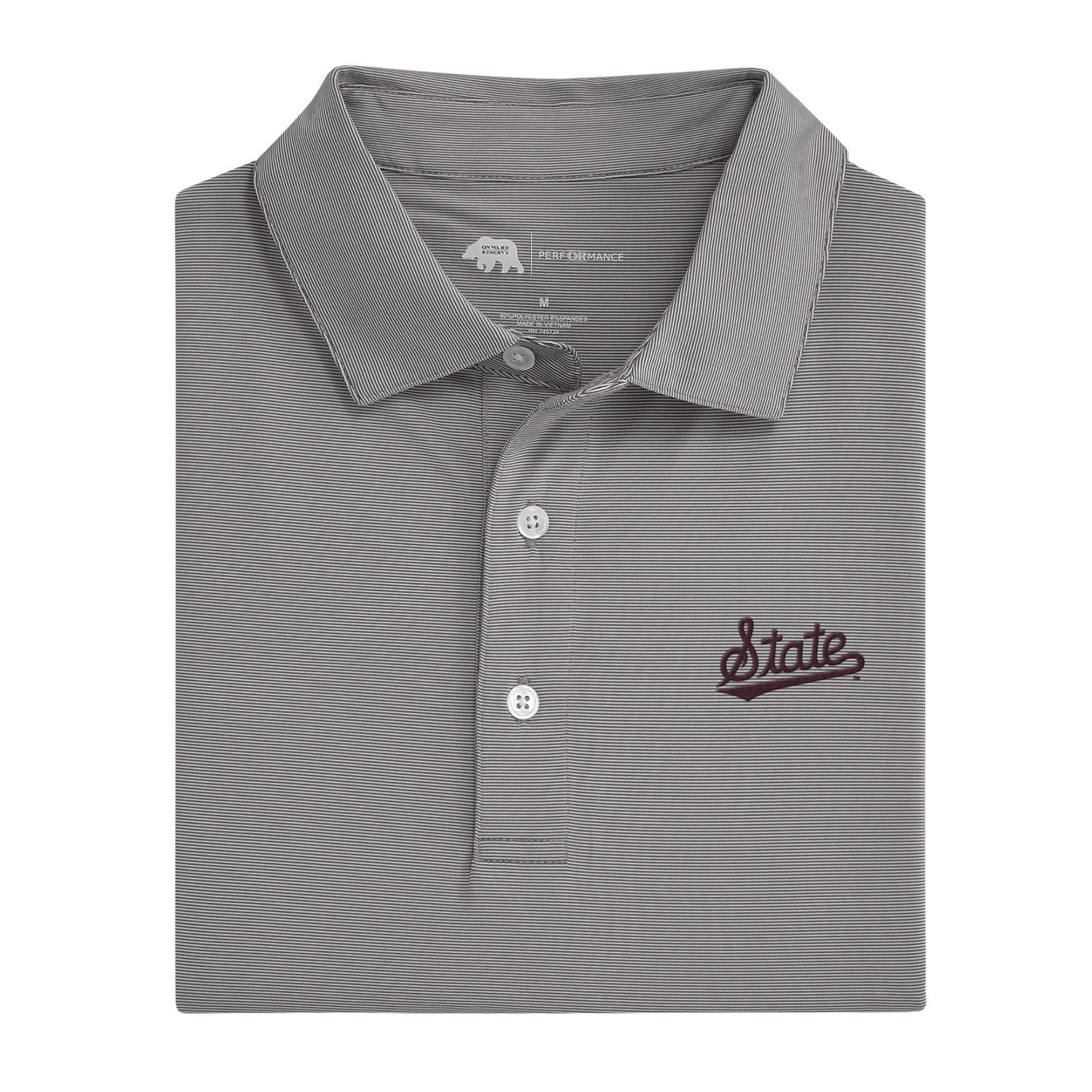 Mississippi State Script Hairline Stripe Performance Polo - Nine Iron