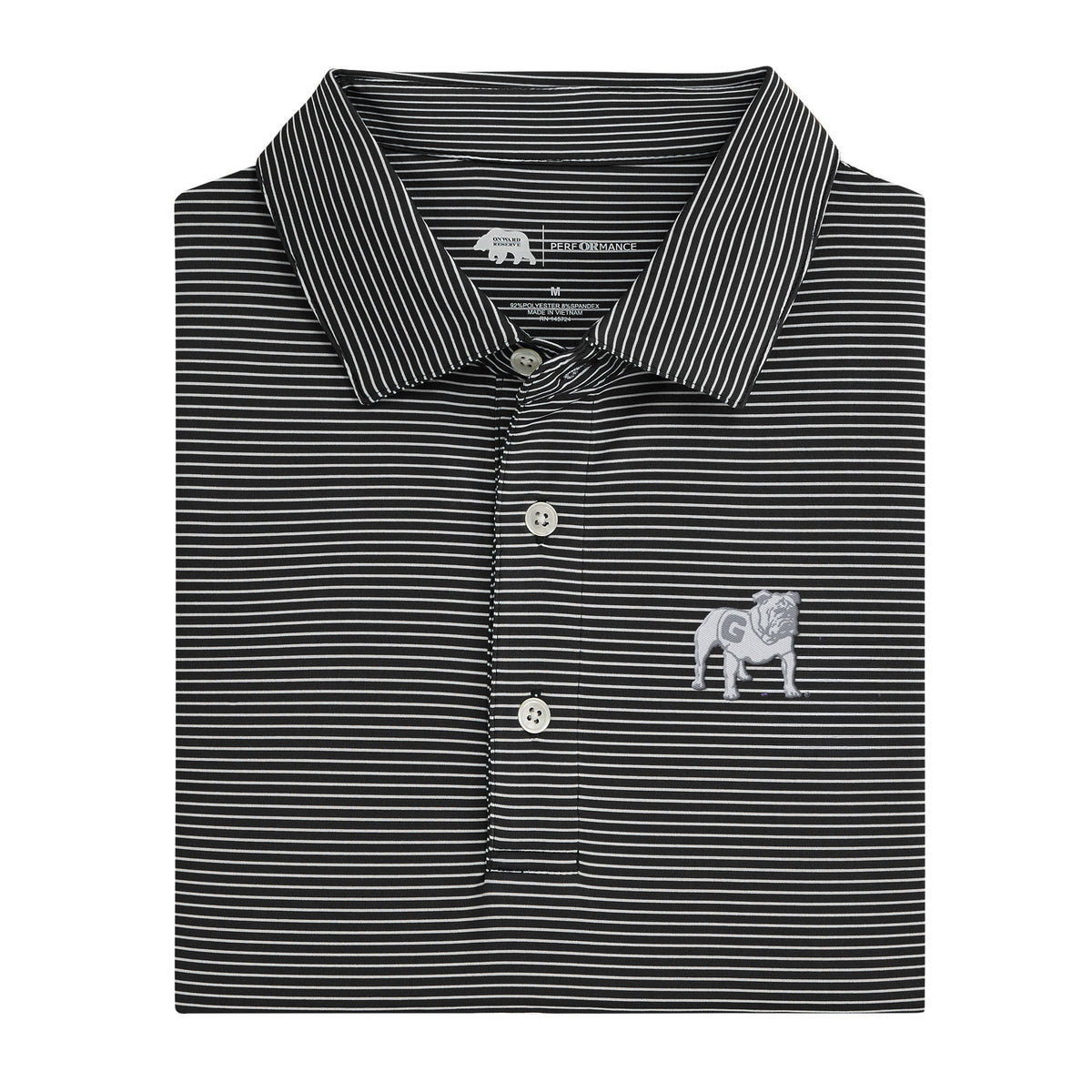 UGA Standing Bulldog Audible Birdie Stripe Performance Polo - Black/White