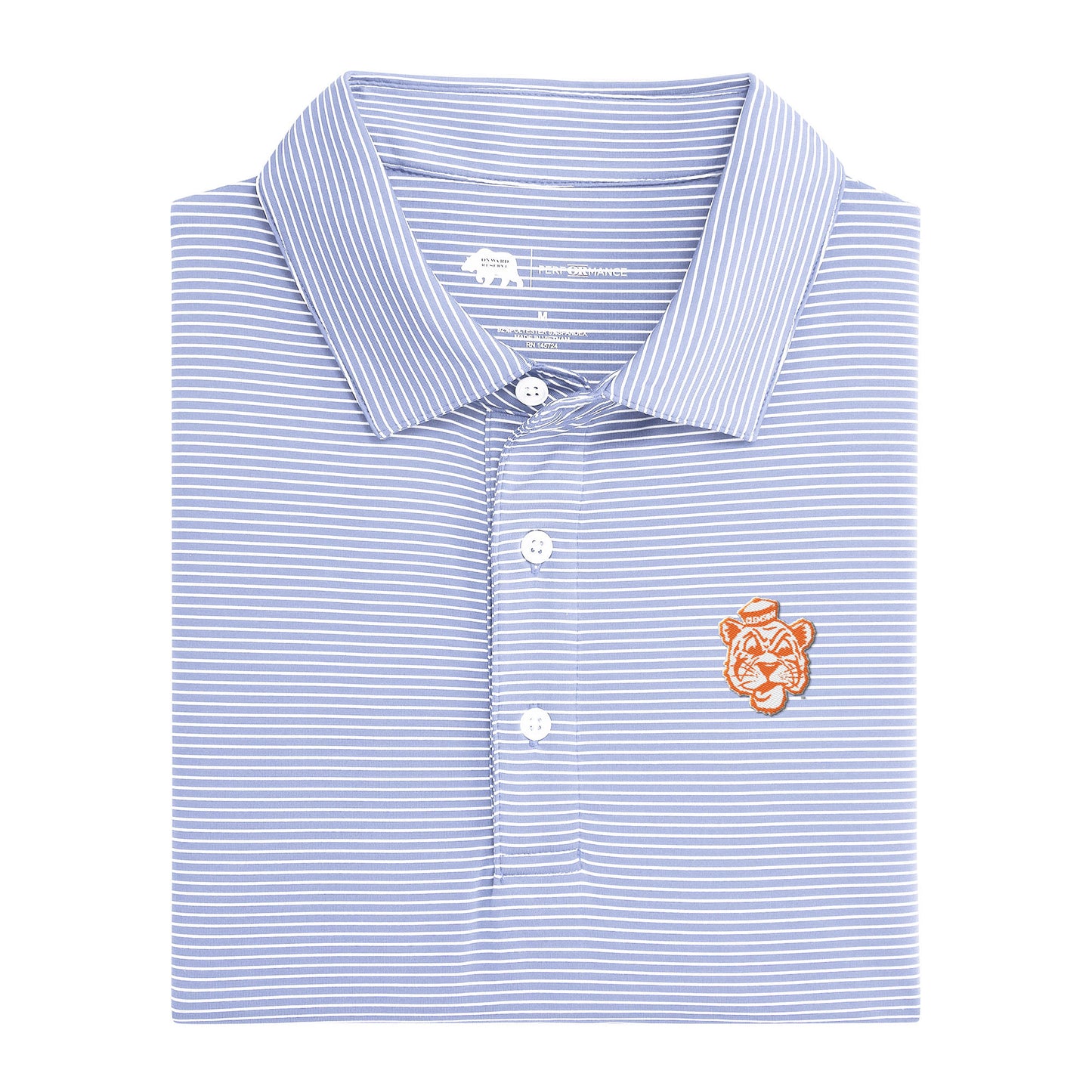 Clemson Vintage Sailor Tiger Birdie Stripe Performance Polo - Heron