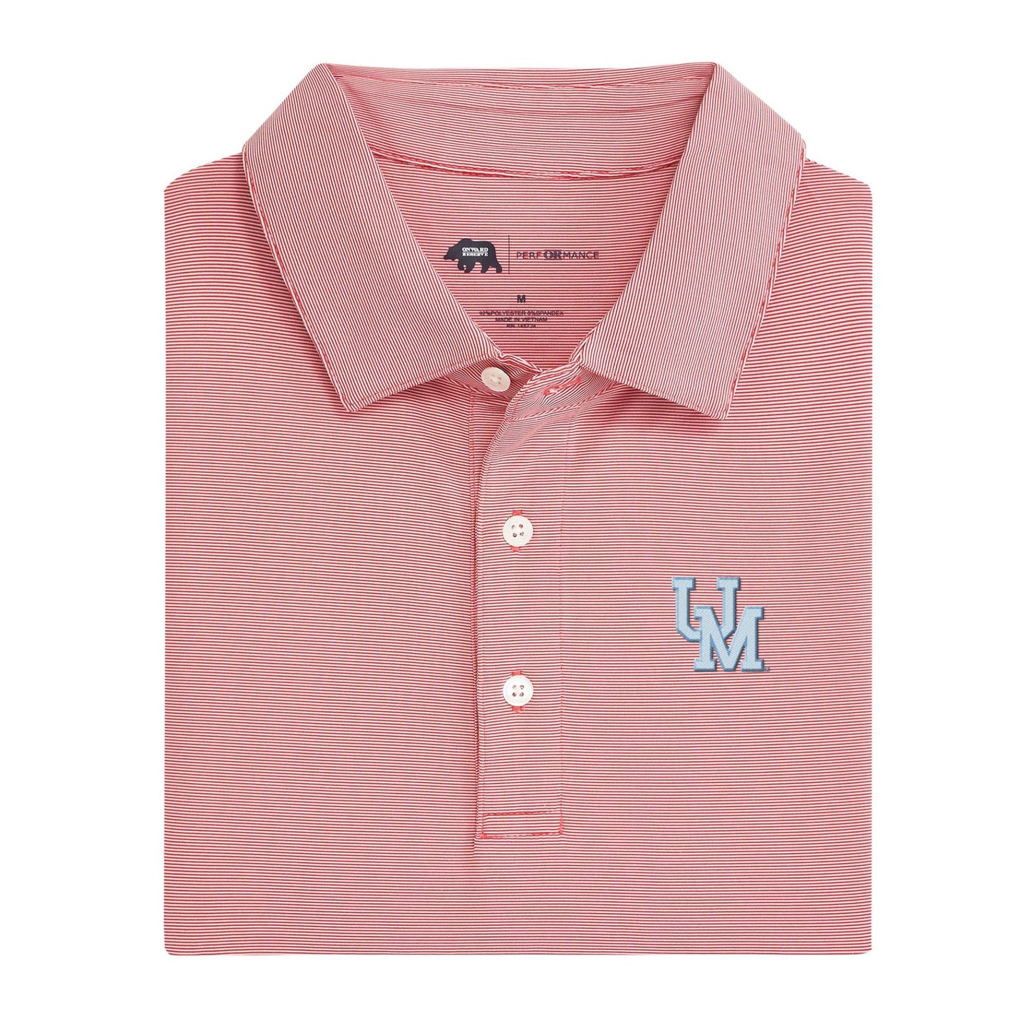 Ole Miss Interlocking UM Hairline Stripe Performance Polo - Red