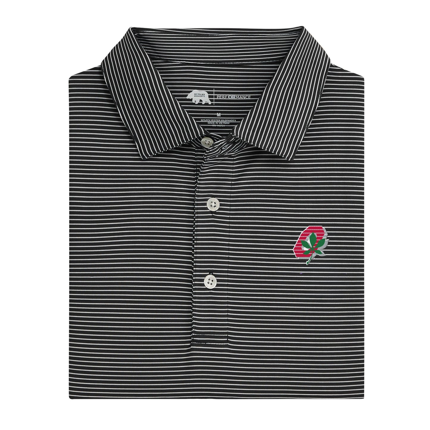 Ohio State Vintage Action Block O Birdie Stripe Performance Polo - Black/White