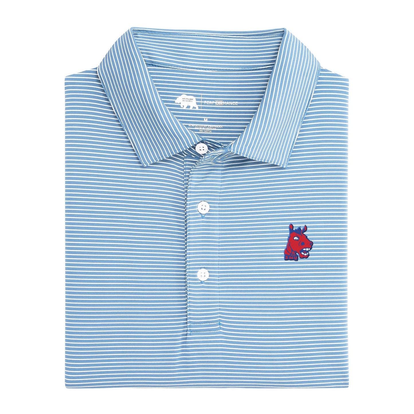 SMU Vintage Mustang Birdie Stripe Performance Polo - Sky