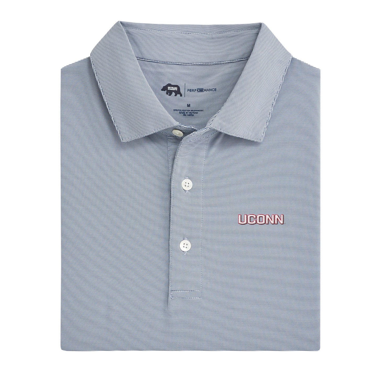 UConn Primary Hairline Stripe Performance Polo - True Navy