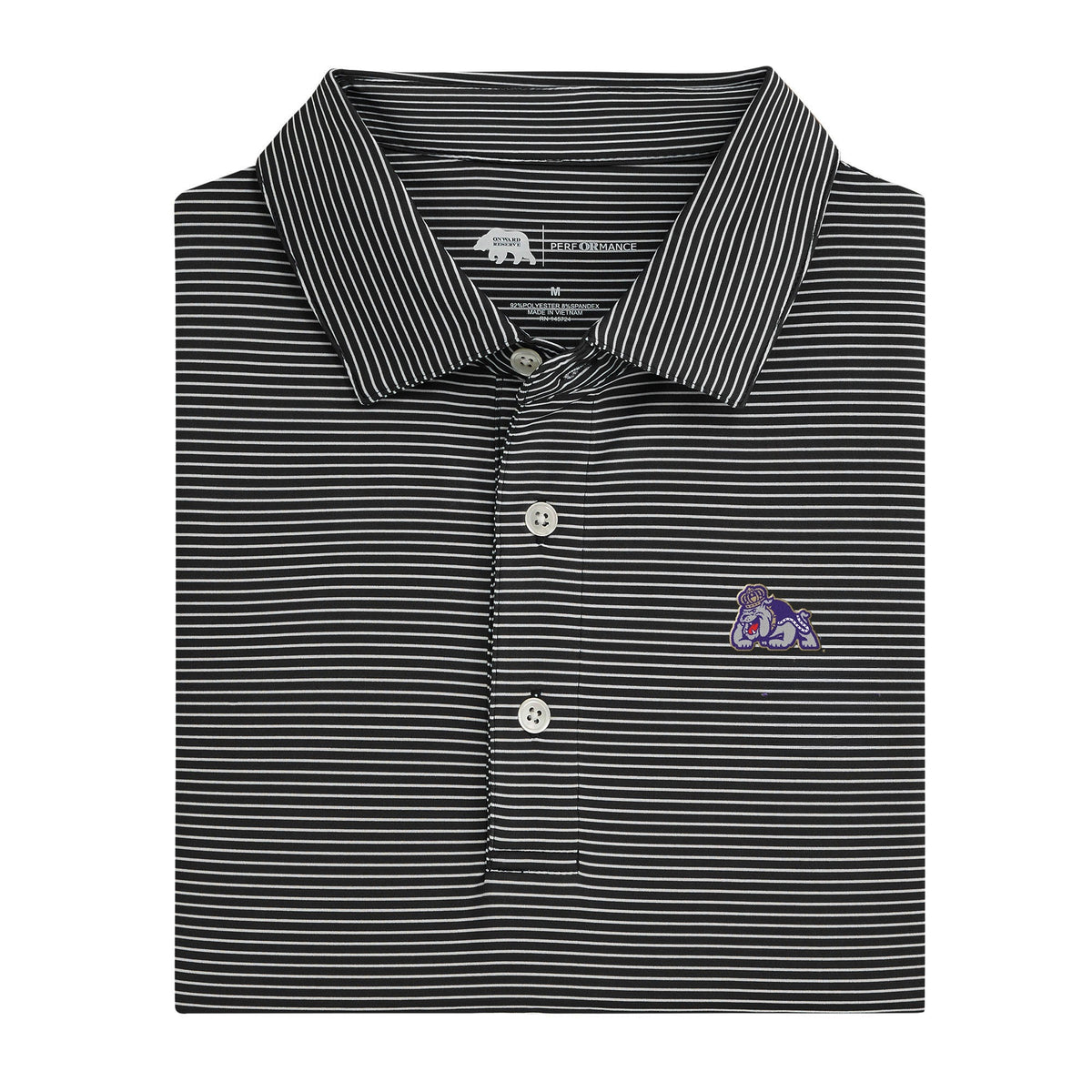 James Madison Secondary Birdie Stripe Performance Polo - Black/White