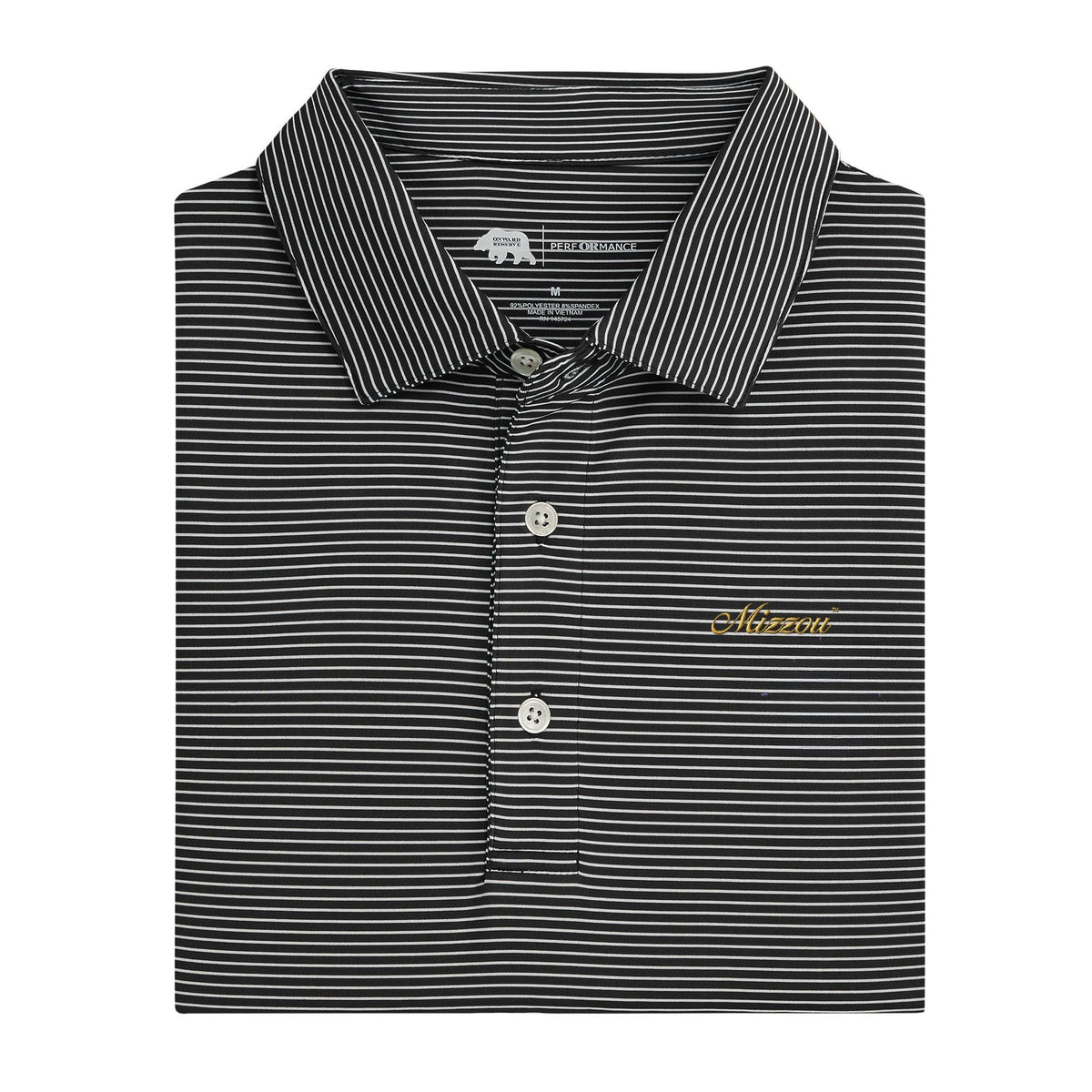 Missouri Mizzou Vintage Script Birdie Stripe Performance Polo - Black/White