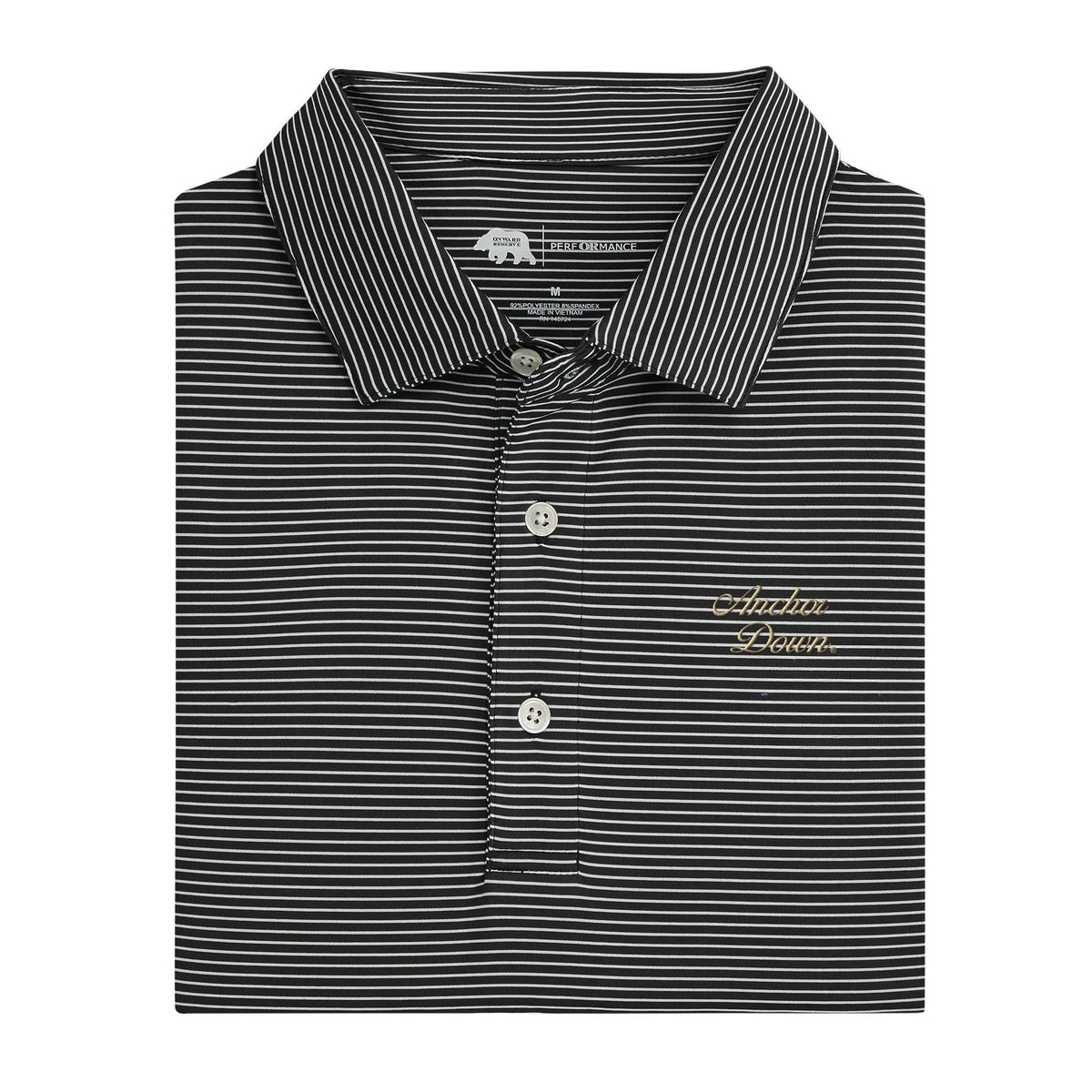 Vanderbilt Anchor Down Vintage Script Birdie Stripe Performance Polo - Black/White
