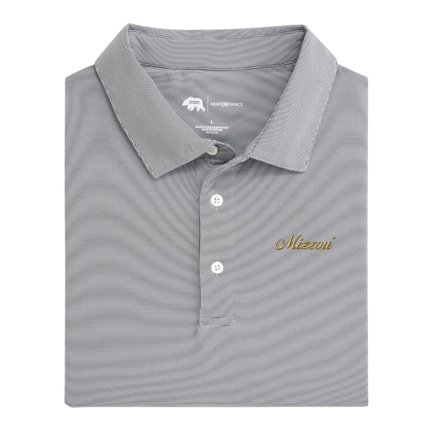 Missouri Mizzou Vintage Script Hairline Stripe Performance Polo - Nine Iron