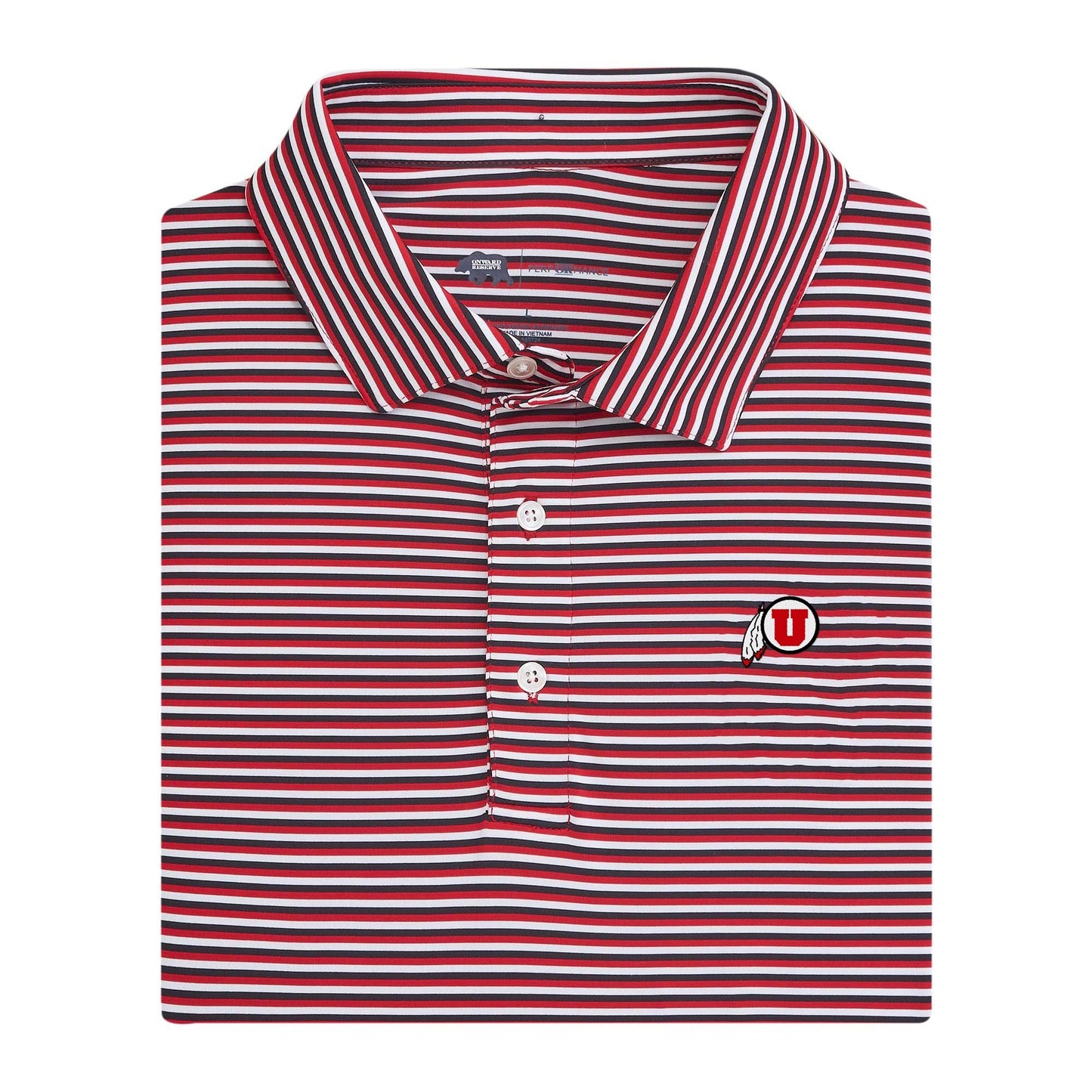 Utah Feather Tri Stripe Stripe Performance Polo - Red