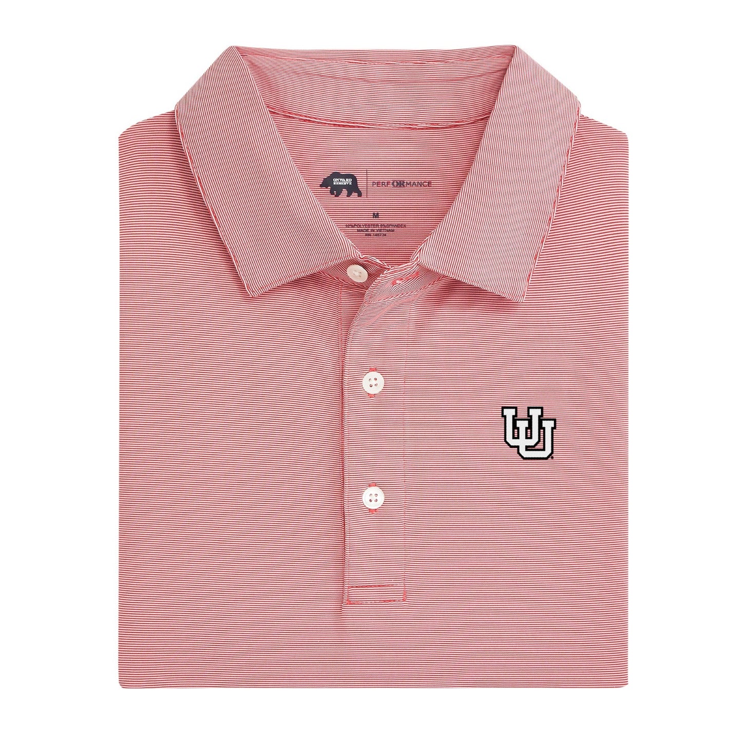 Utah Interlocking U Hairline Stripe Performance Polo - Red