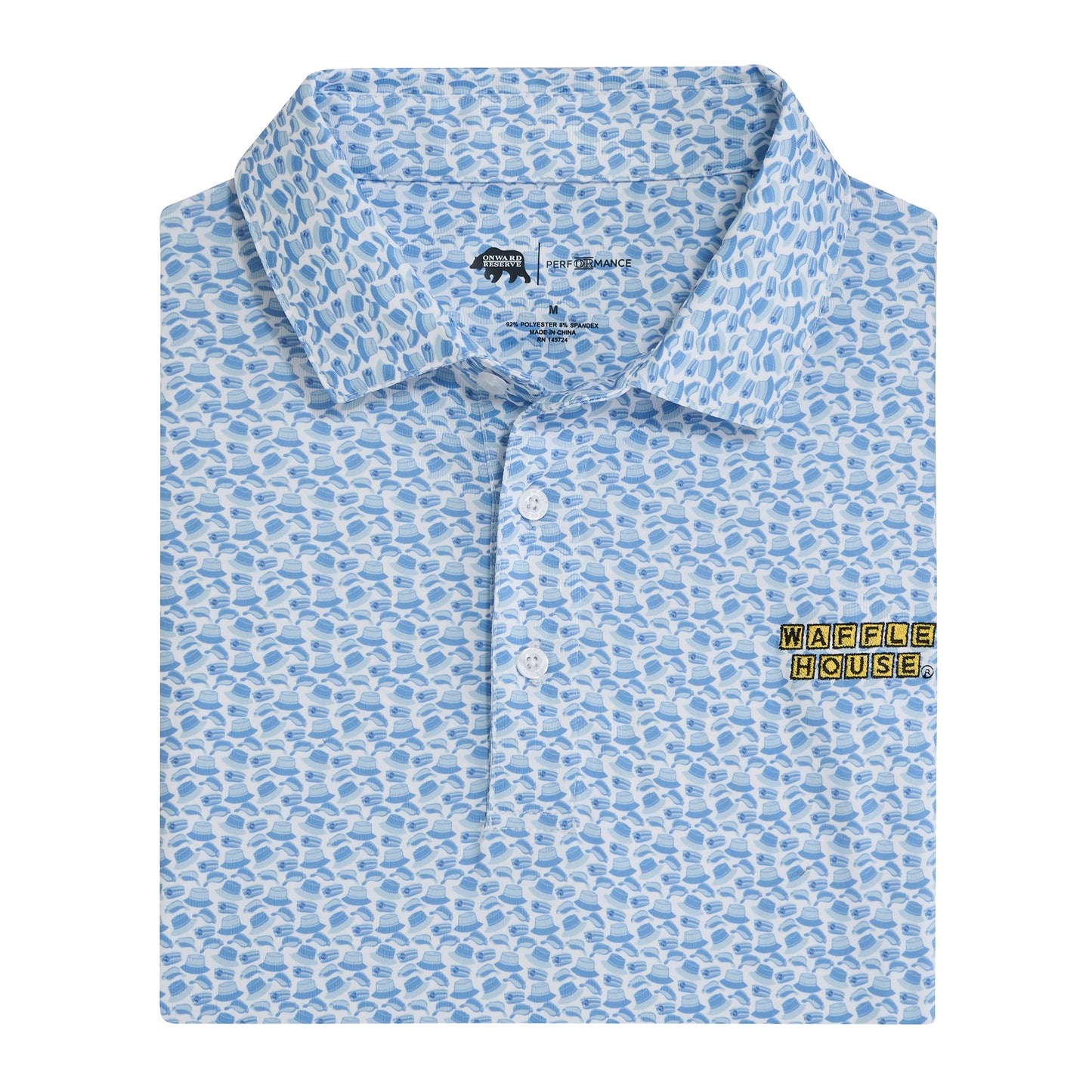 Waffle House Hat Trick Printed Performance Polo - Sky
