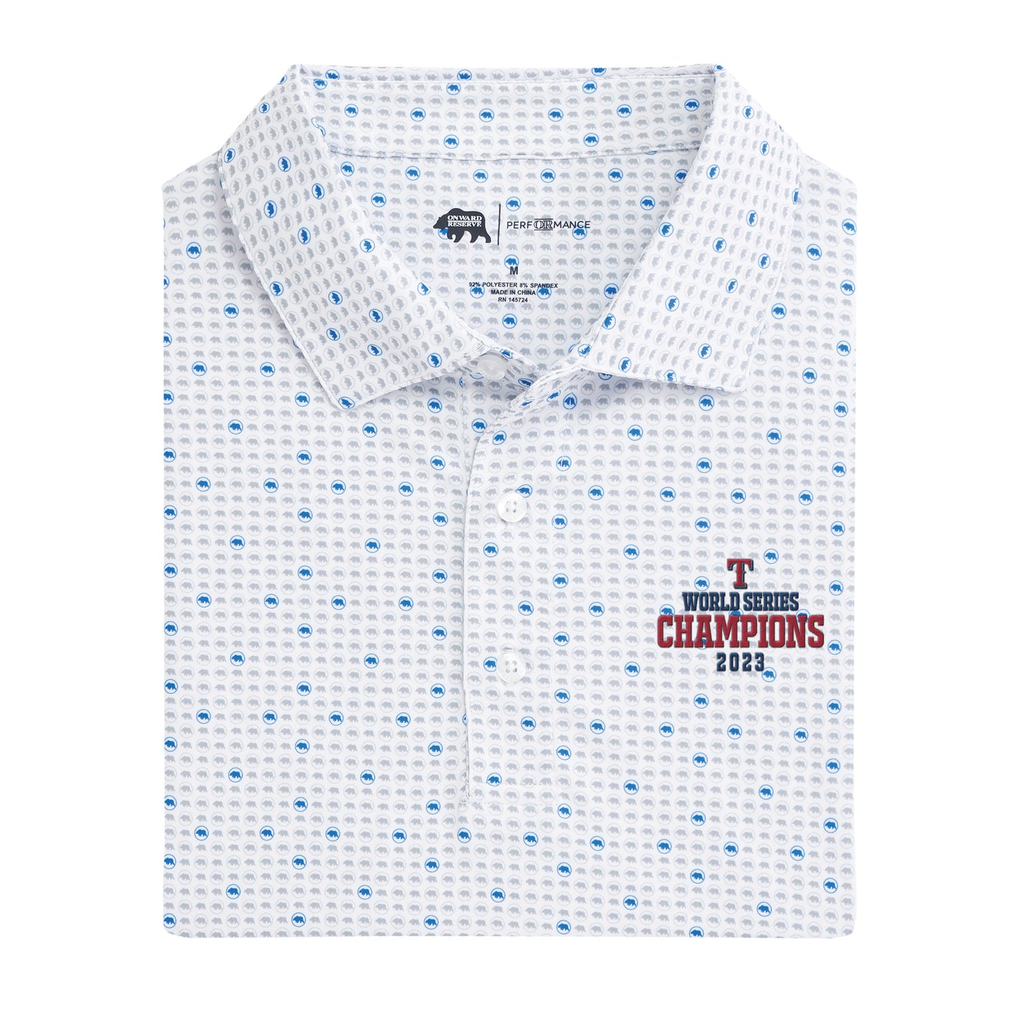 Texas Rangers World Series Tour Logo Printed Performance Polo