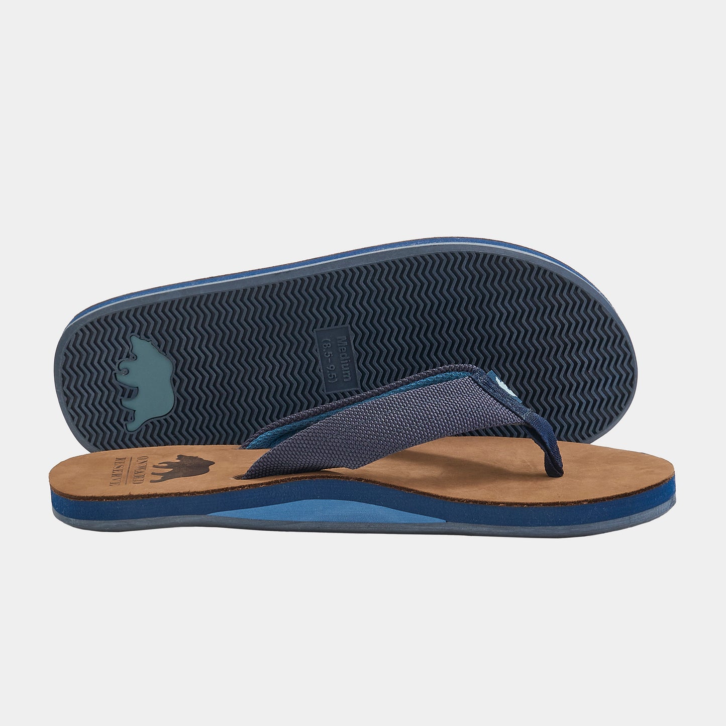 Leather Flip Flop with Navy Nylon Straps