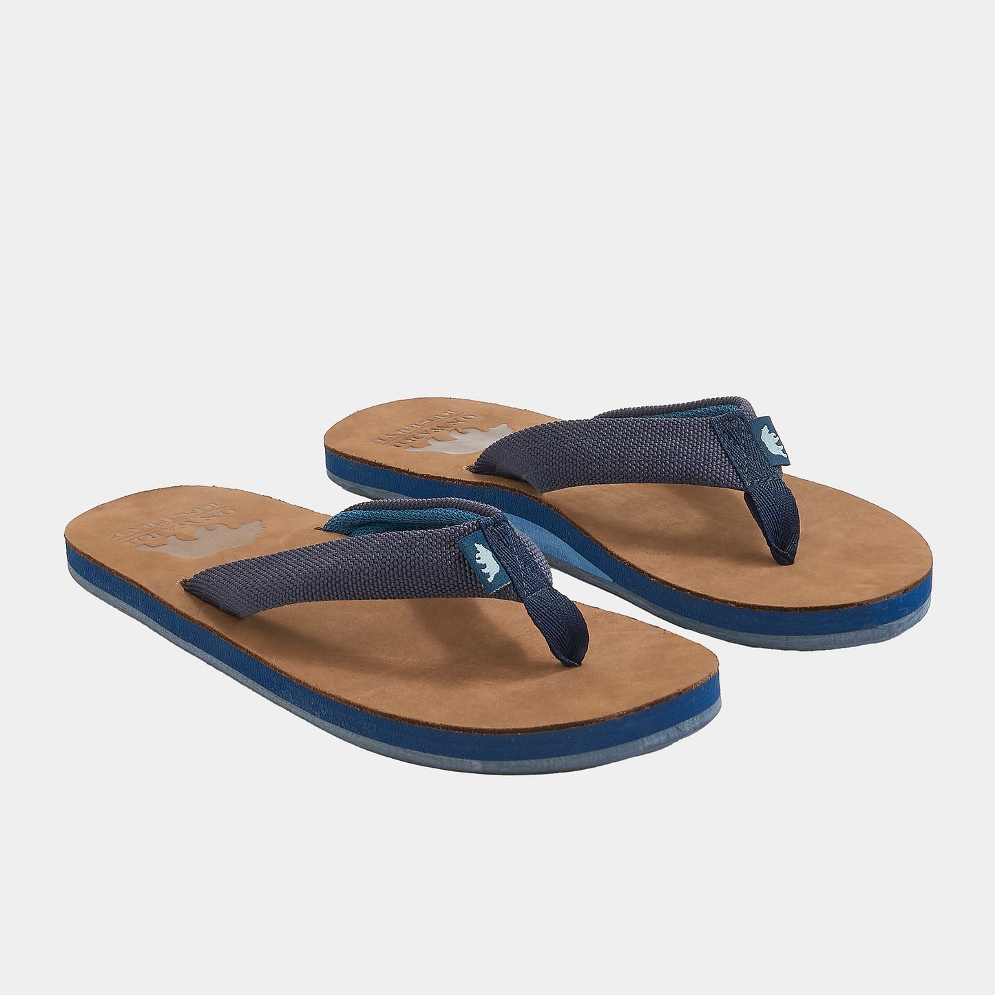 Leather Flip Flop with Navy Nylon Straps