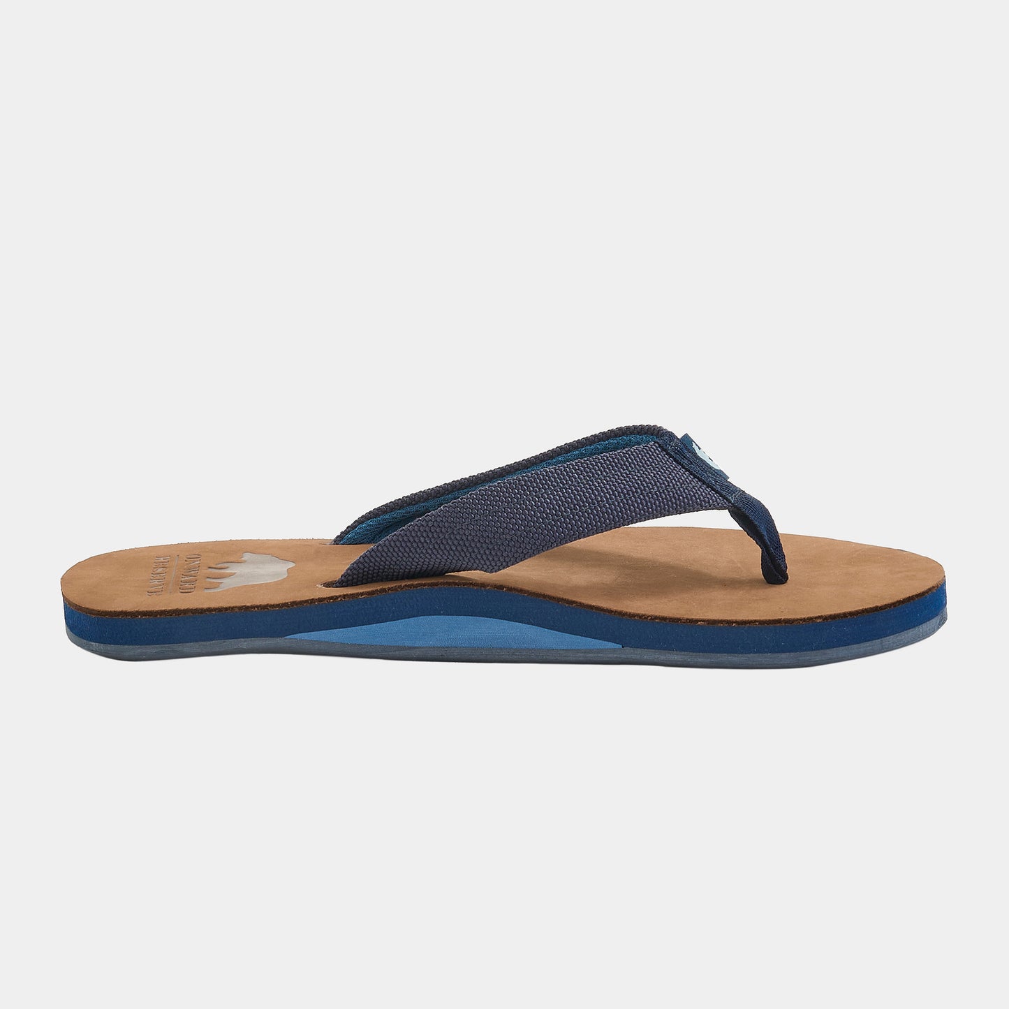 Leather Flip Flop with Navy Nylon Straps